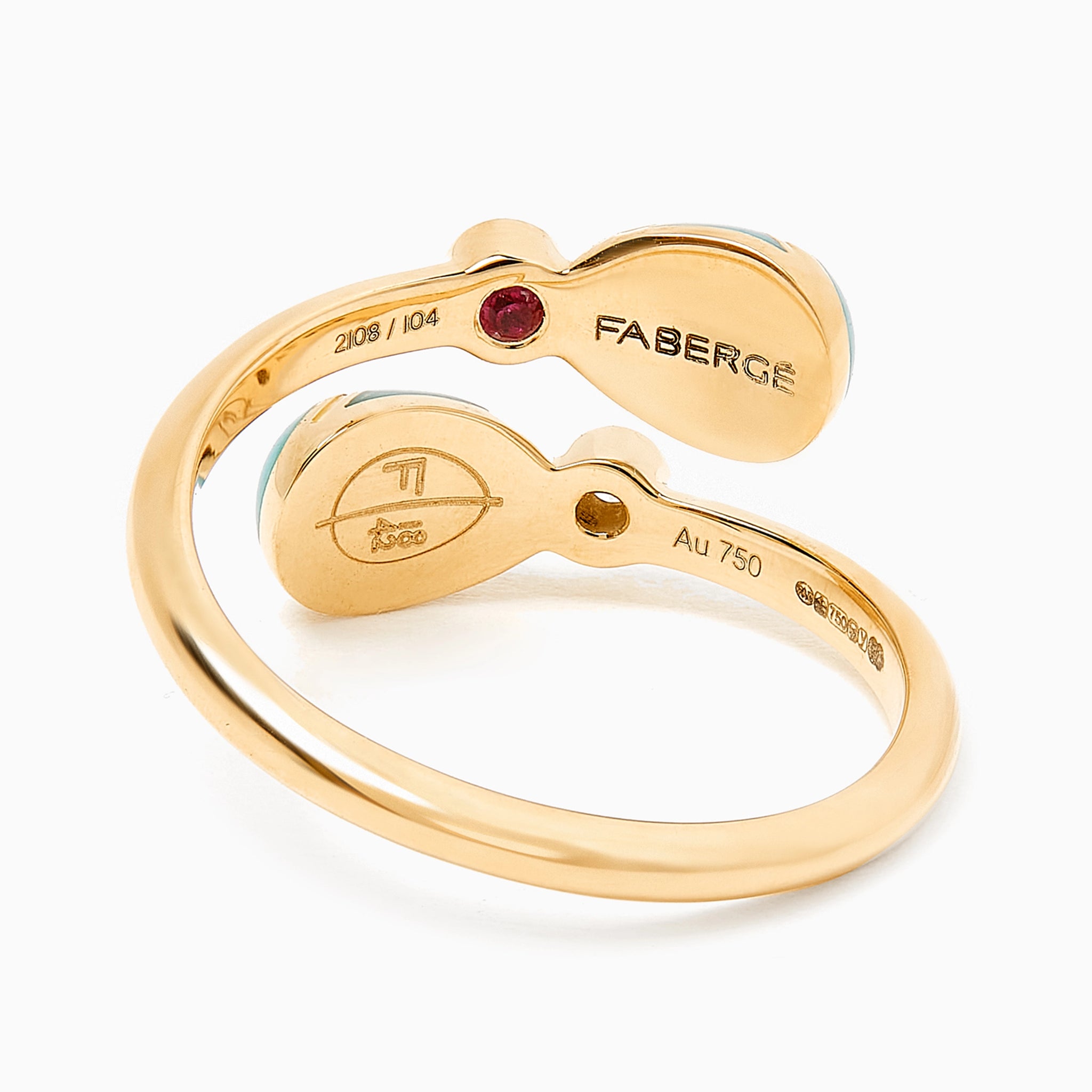 Yellow Gold Diamond & Turquoise Guilloché Enamel Crossover Ring | Fabergé