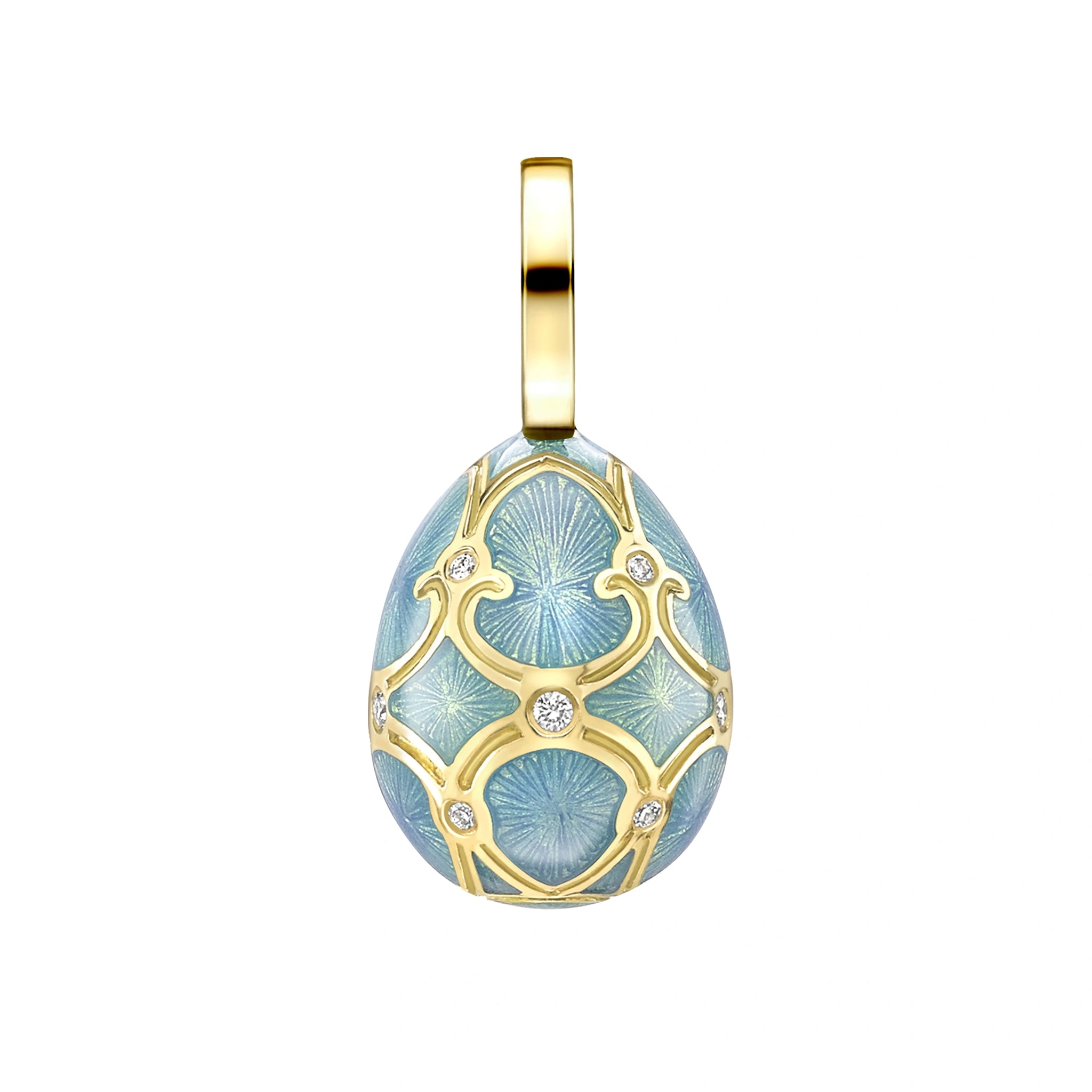 Yellow Gold Diamond & Turquoise Guilloché Enamel Egg Charm | Fabergé