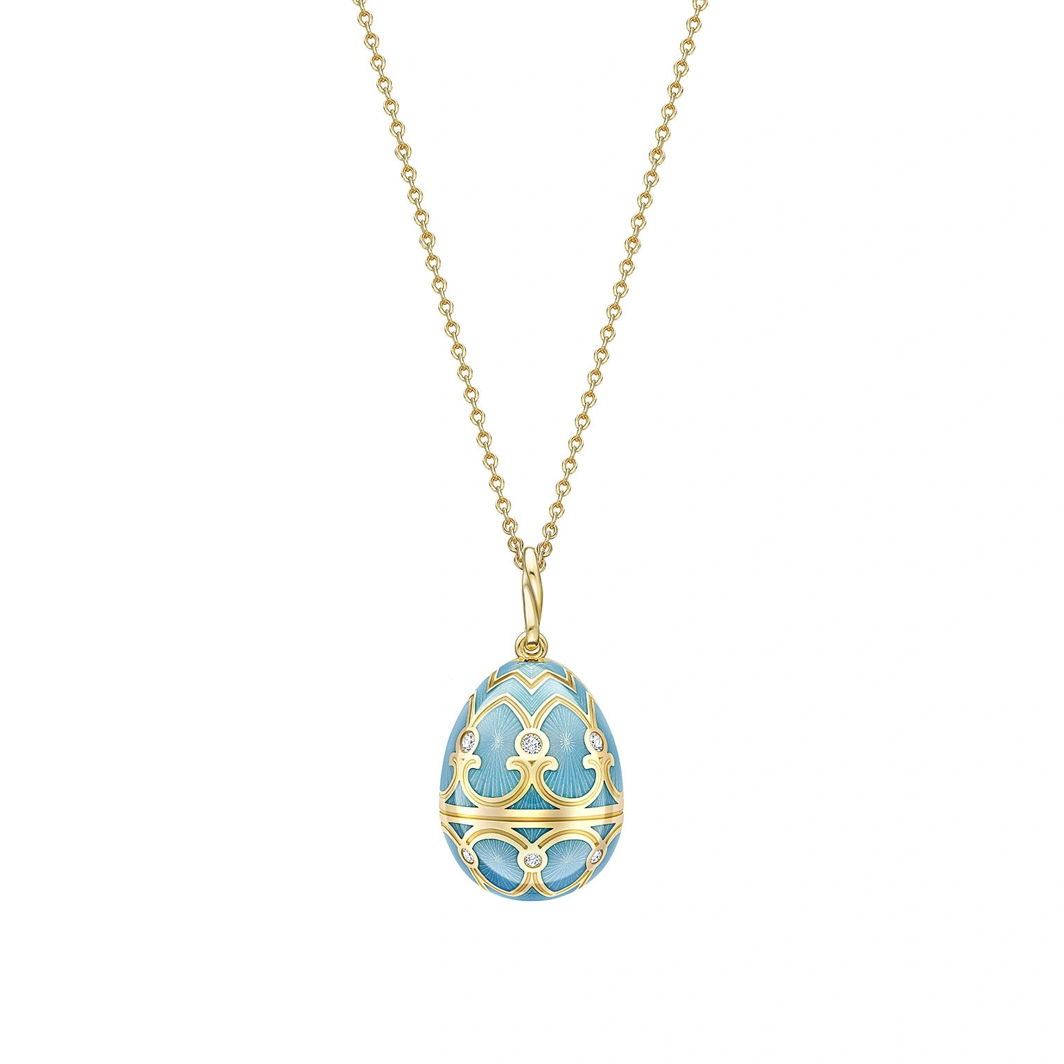 Yellow Gold Diamond & Turquoise Guilloché Enamel Egg Pendant | Fabergé