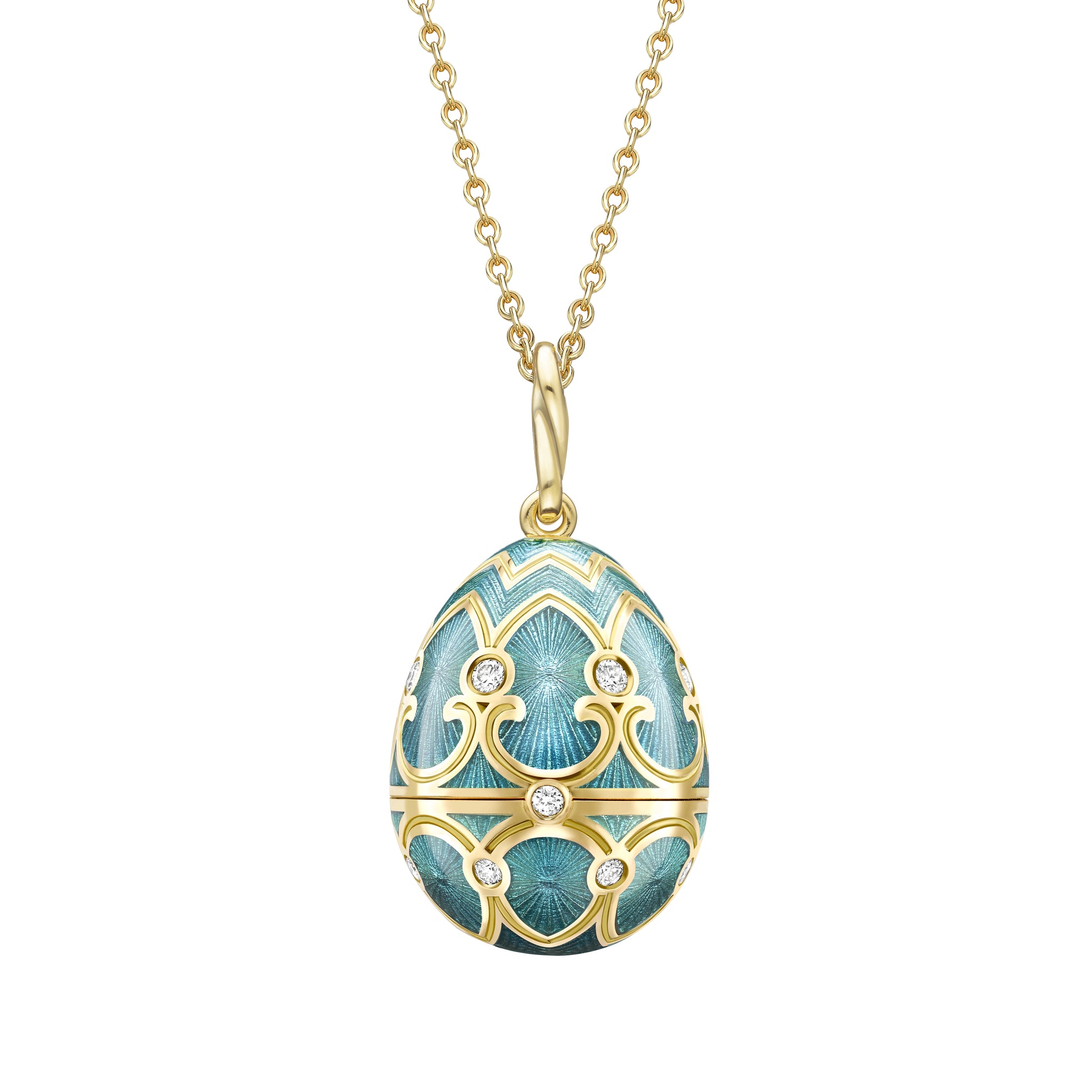 Heritage Yellow Gold Diamond & Turquoise Guilloché Enamel Heart Surprise Locket