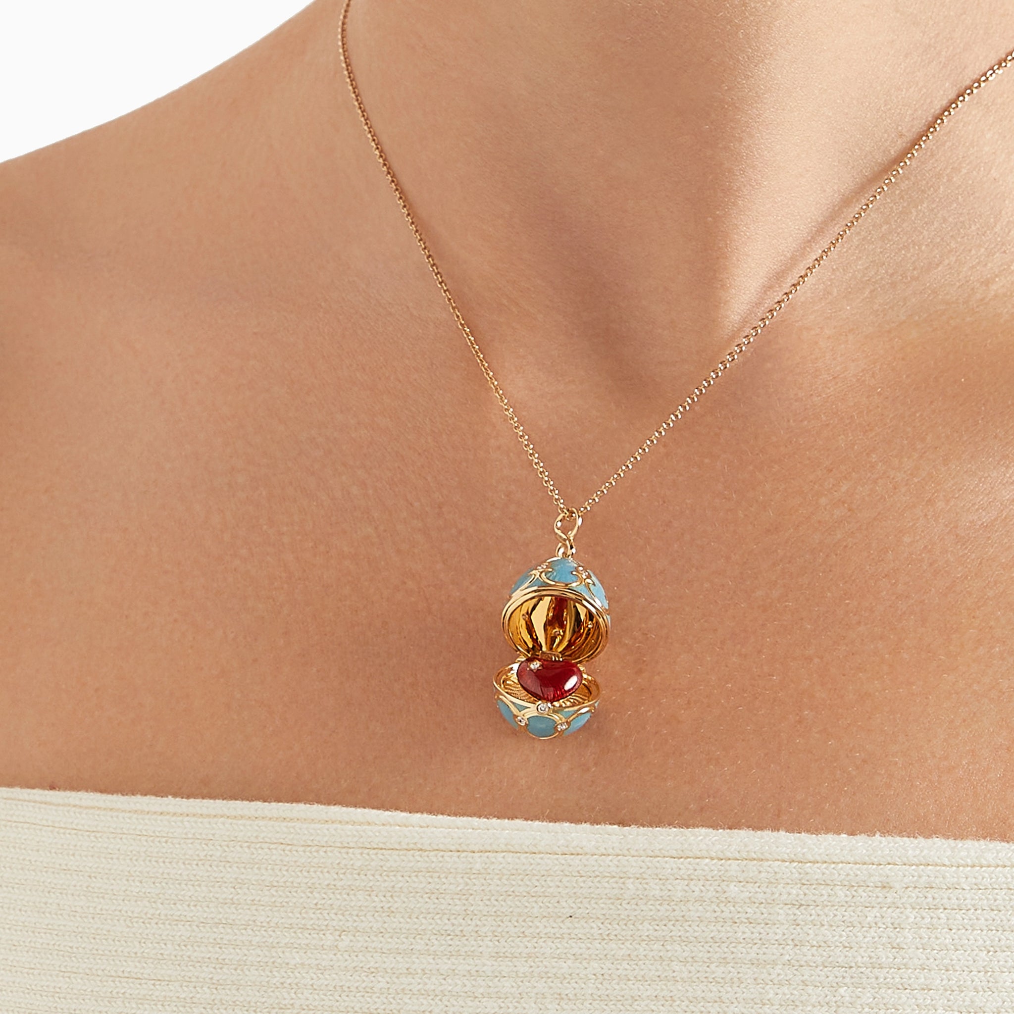 Heritage Yellow Gold Diamond & Turquoise Guilloché Enamel Heart Surprise Locket