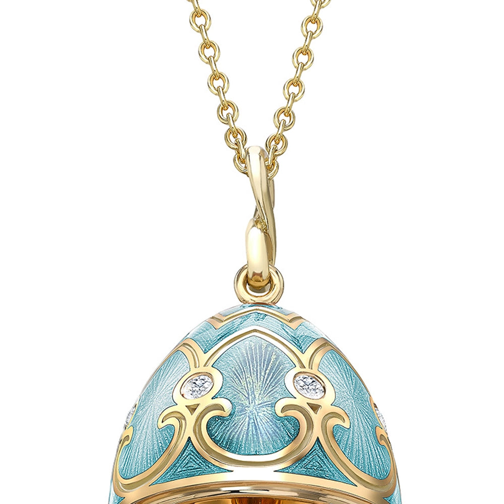 Yellow Gold Diamond & Turquoise Guilloché Enamel Hen Surprise Locket | Fabergé