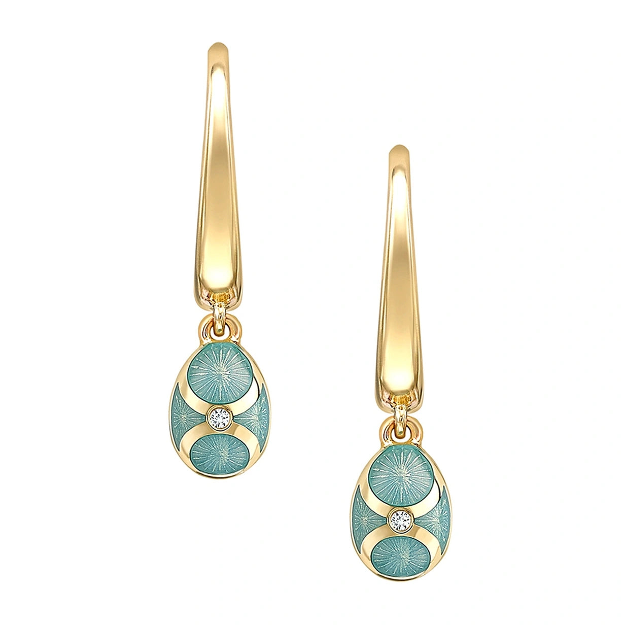 Yellow Gold Diamond & Turquoise Guilloché Enamel Hoop Drop Earrings | Fabergé