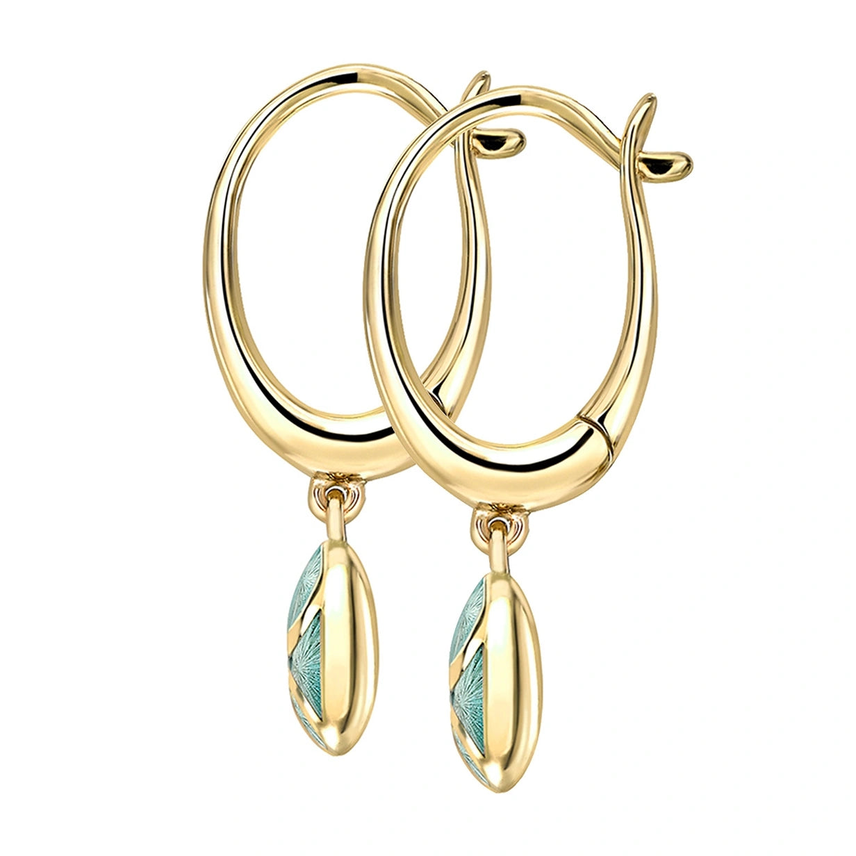 Yellow Gold Diamond & Turquoise Guilloché Enamel Hoop Drop Earrings | Fabergé
