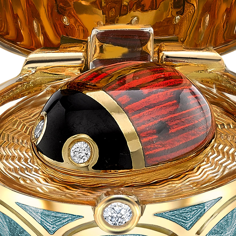 Yellow Gold Diamond & Turquoise Guilloché Enamel Ladybird Surprise Locket | Fabergé