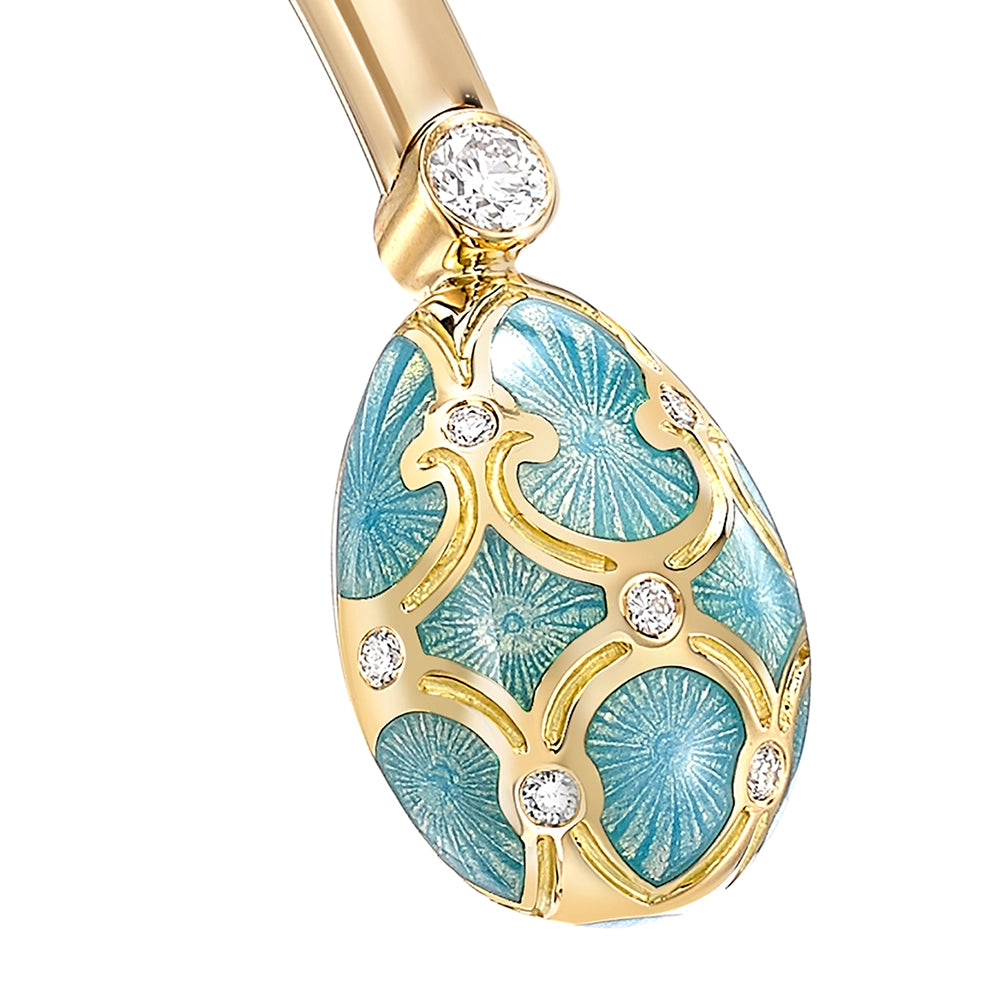 Yellow Gold Diamond & Turquoise Guilloché Enamel Open Bracelet | Fabergé
