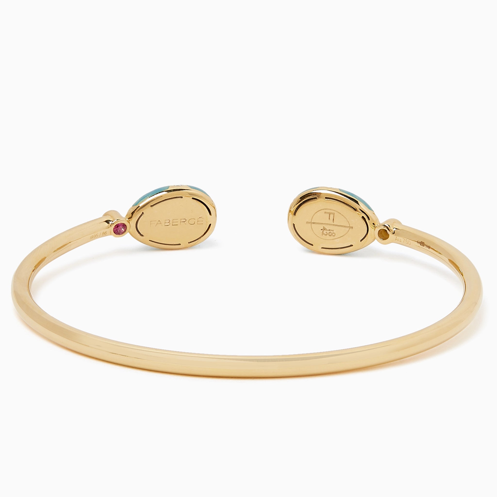Yellow Gold Diamond & Turquoise Guilloché Enamel Open Bracelet | Fabergé
