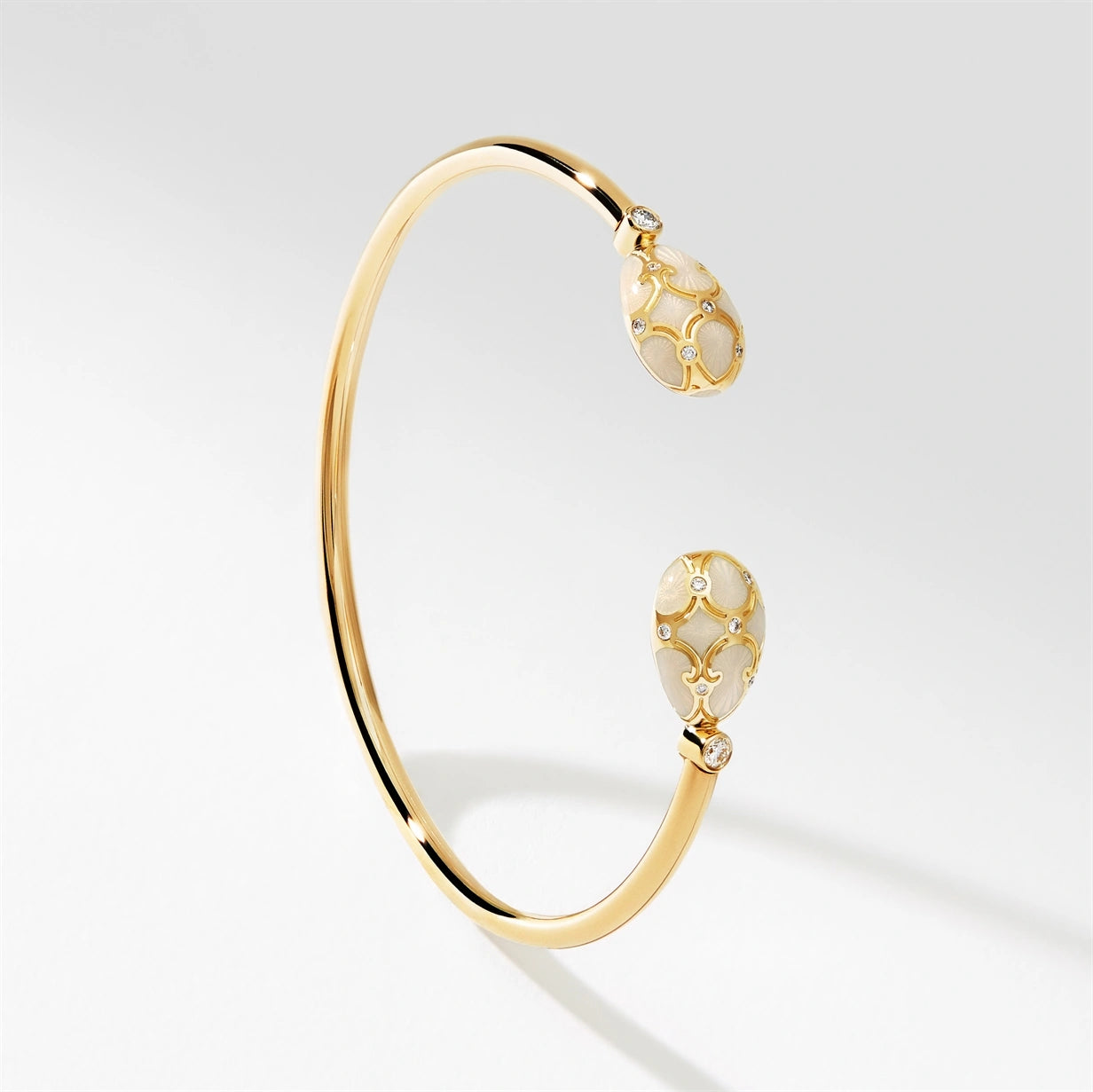 Yellow Gold, Diamond & White Enamel Open Bracelet | Fabergé