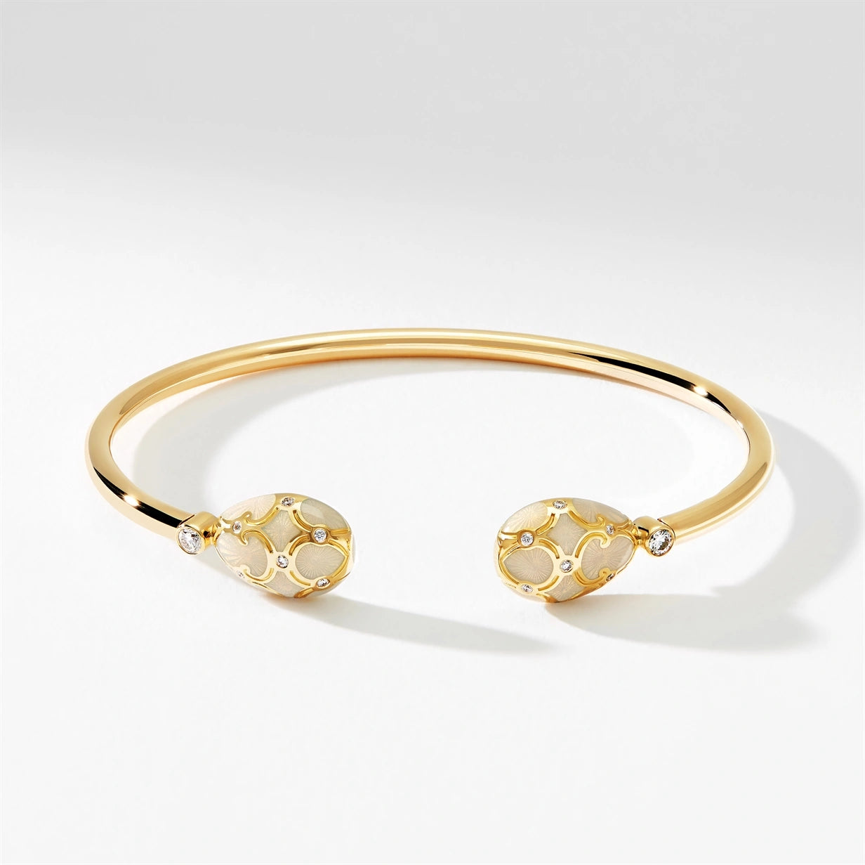 Yellow Gold, Diamond & White Enamel Open Bracelet | Fabergé