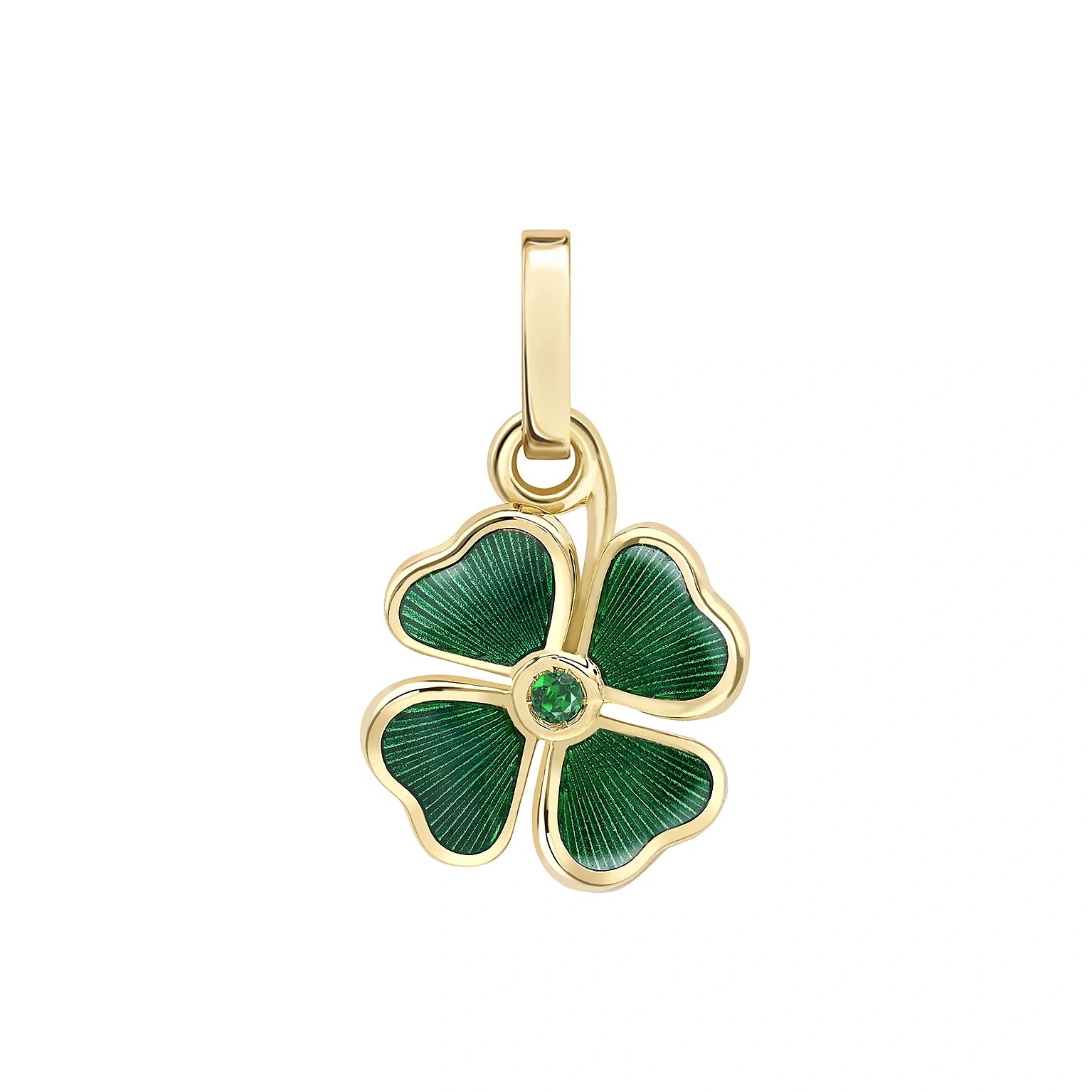 Yellow Gold Green Guilloché Enamel Clover Charm | Fabergé
