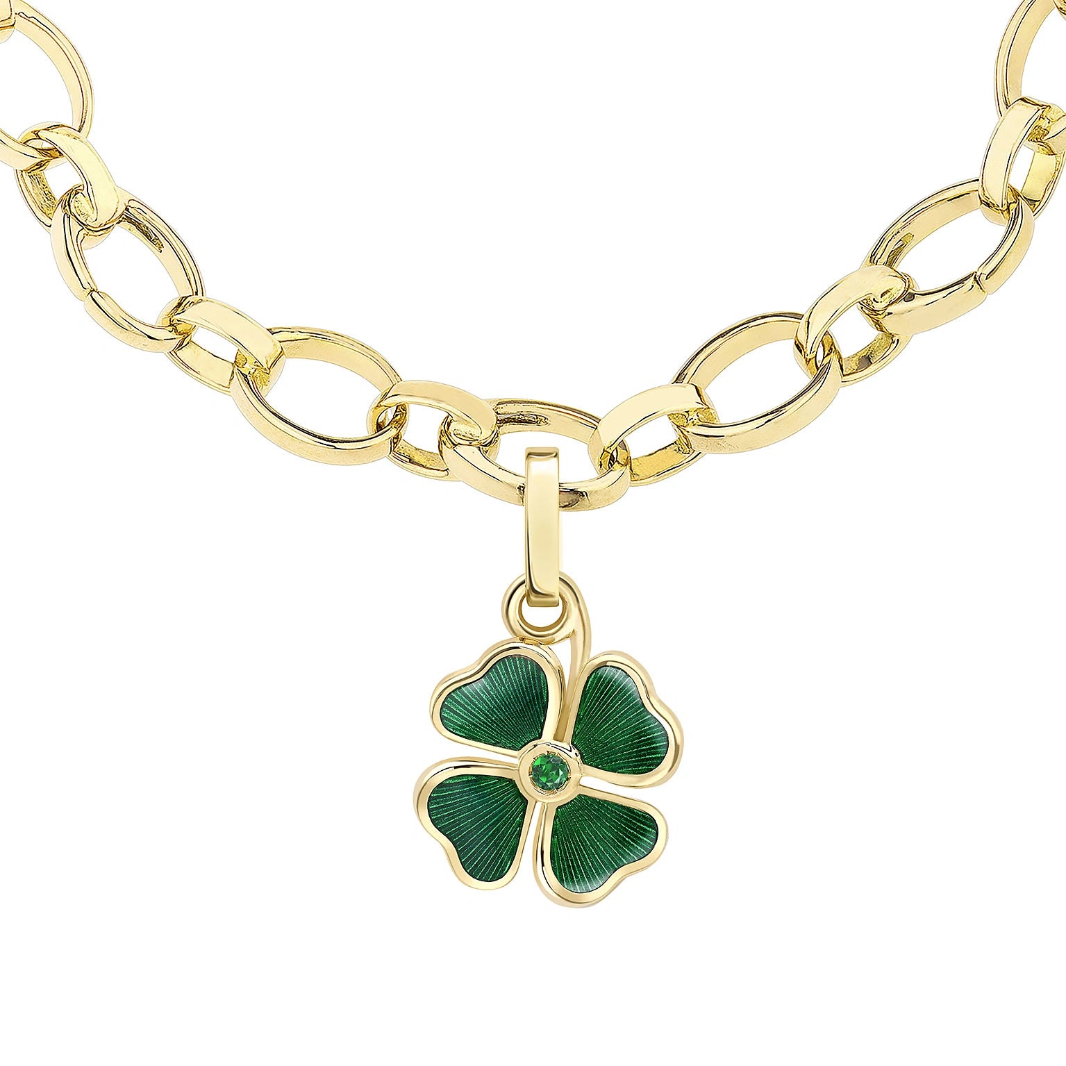 Yellow Gold Green Guilloché Enamel Clover Charm | Fabergé