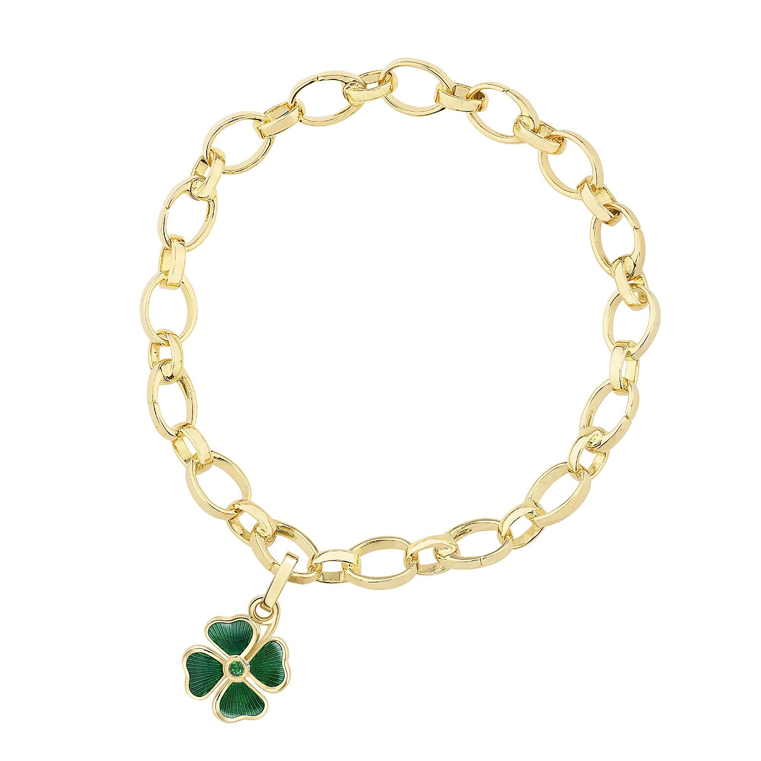 Yellow Gold Green Guilloché Enamel Clover Charm | Fabergé