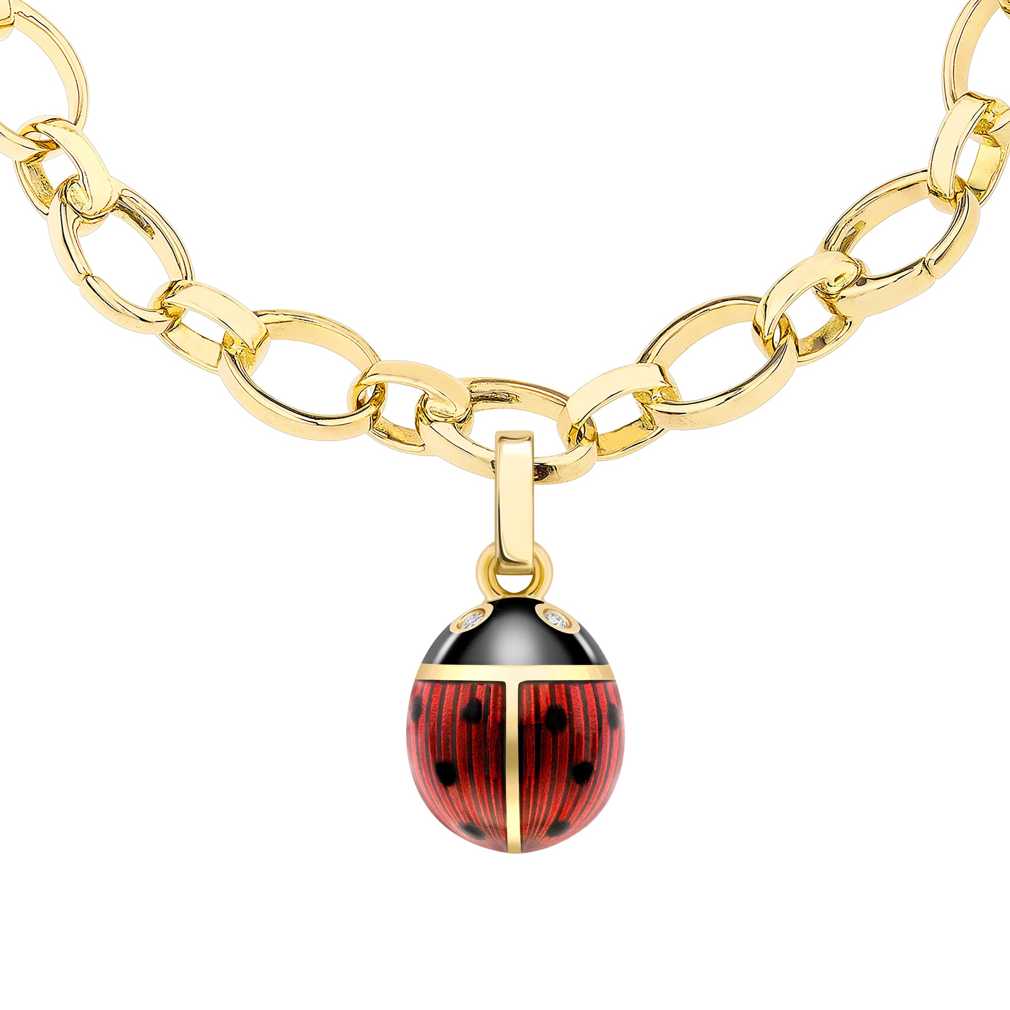 Yellow Gold Red and Black Guilloché Enamel Ladybird Charm | Fabergé