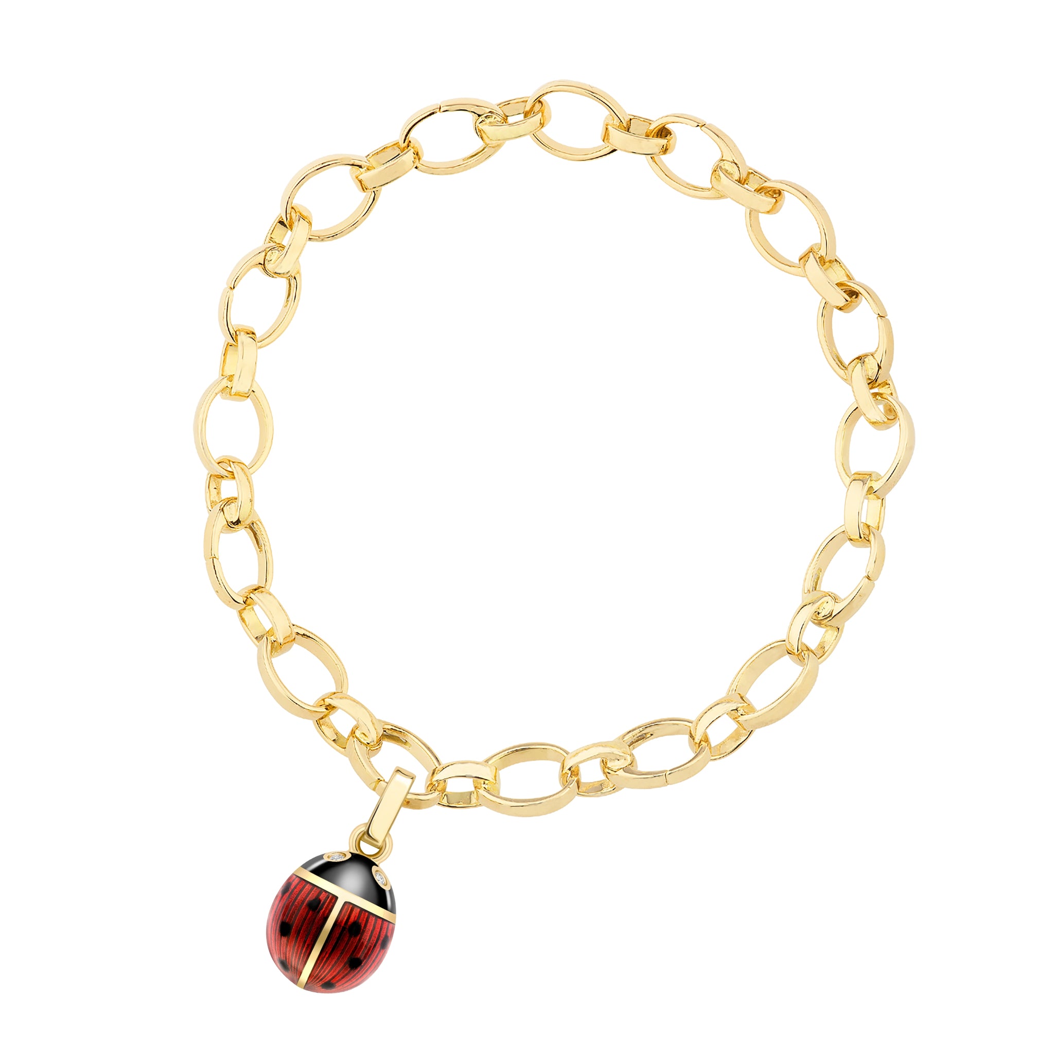 Yellow Gold Red and Black Guilloché Enamel Ladybird Charm | Fabergé