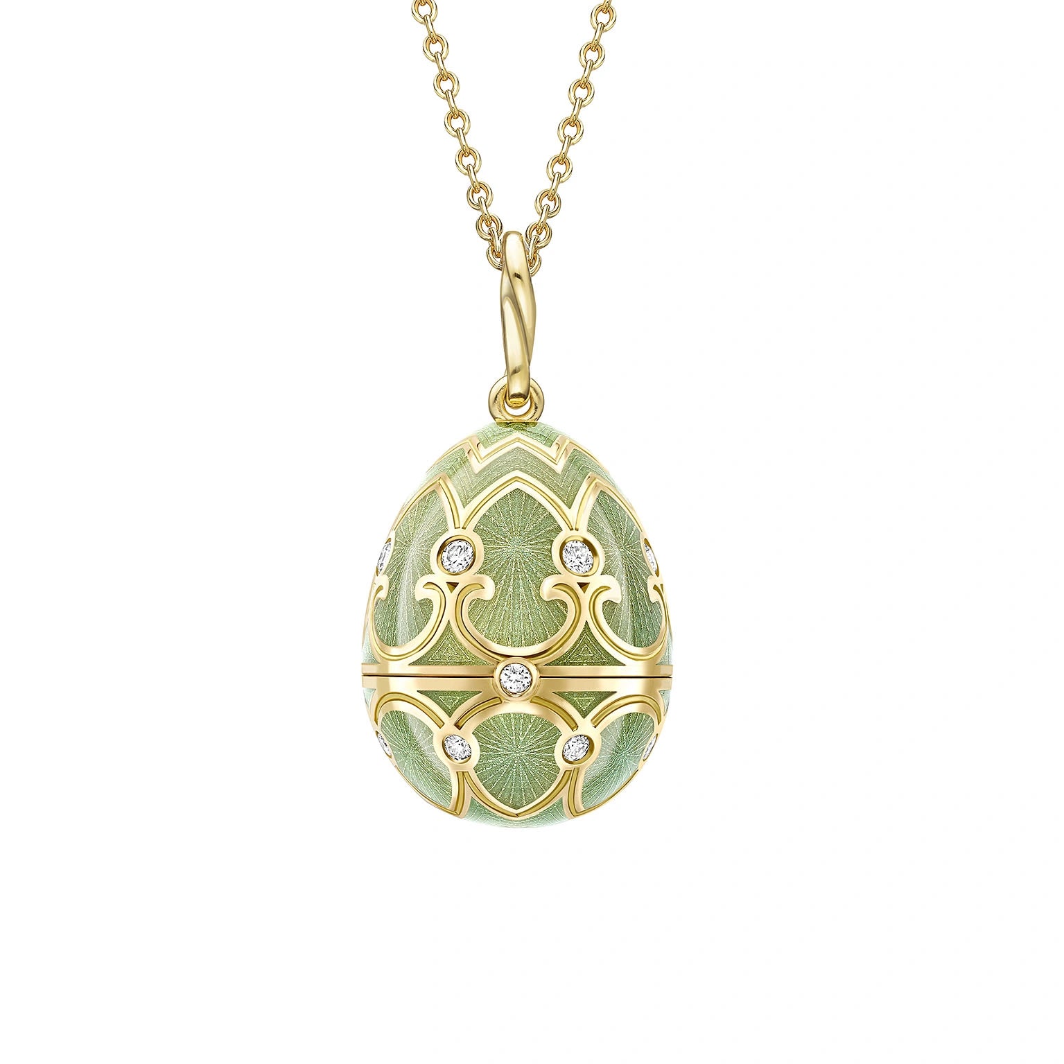 Heritage Yellow & White Gold Diamond & Green Guilloché Enamel Butterfly Surprise Locket