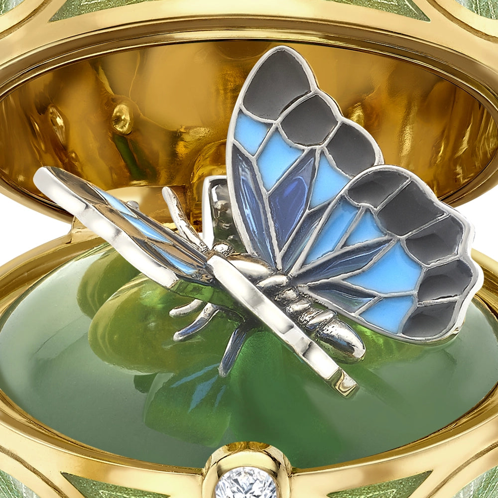 Heritage Yellow & White Gold Diamond & Green Guilloché Enamel Butterfly Surprise Locket