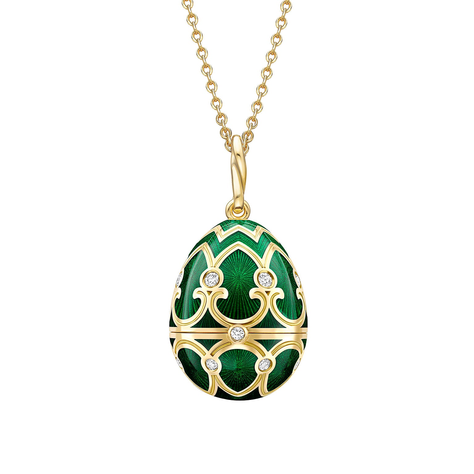 Heritage Yellow & White Gold Diamond & Green Guilloché Enamel Chameleon Surprise Locket