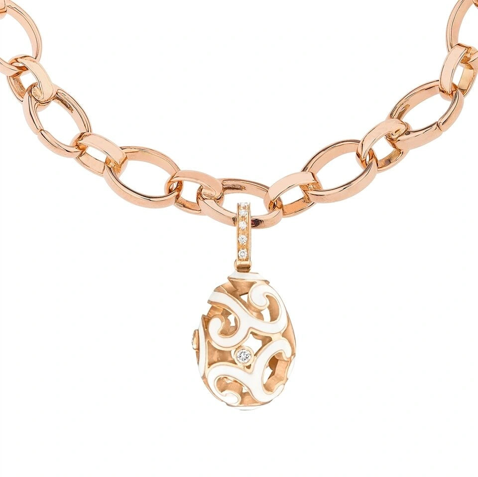 Rococo White Enamel Rose Gold Charm | Fabergé