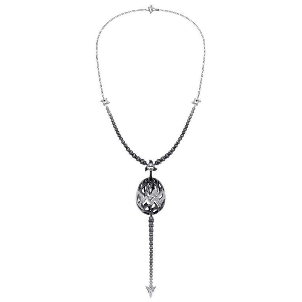 The Fabergé x Game of Thrones White Gold and Black Rhodium Diamond Flame Egg Transformable Pendant | Fabergé