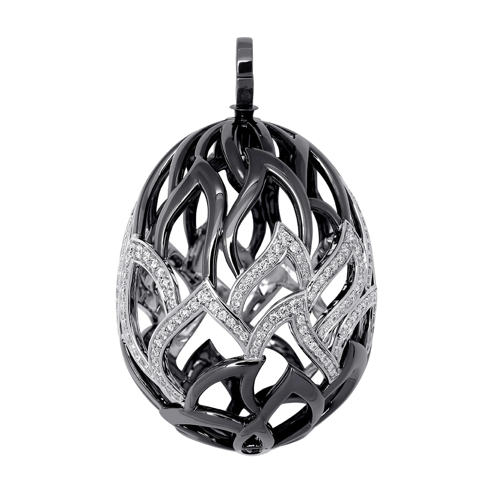 The Fabergé x Game of Thrones White Gold and Black Rhodium Diamond Flame Egg Transformable Pendant | Fabergé