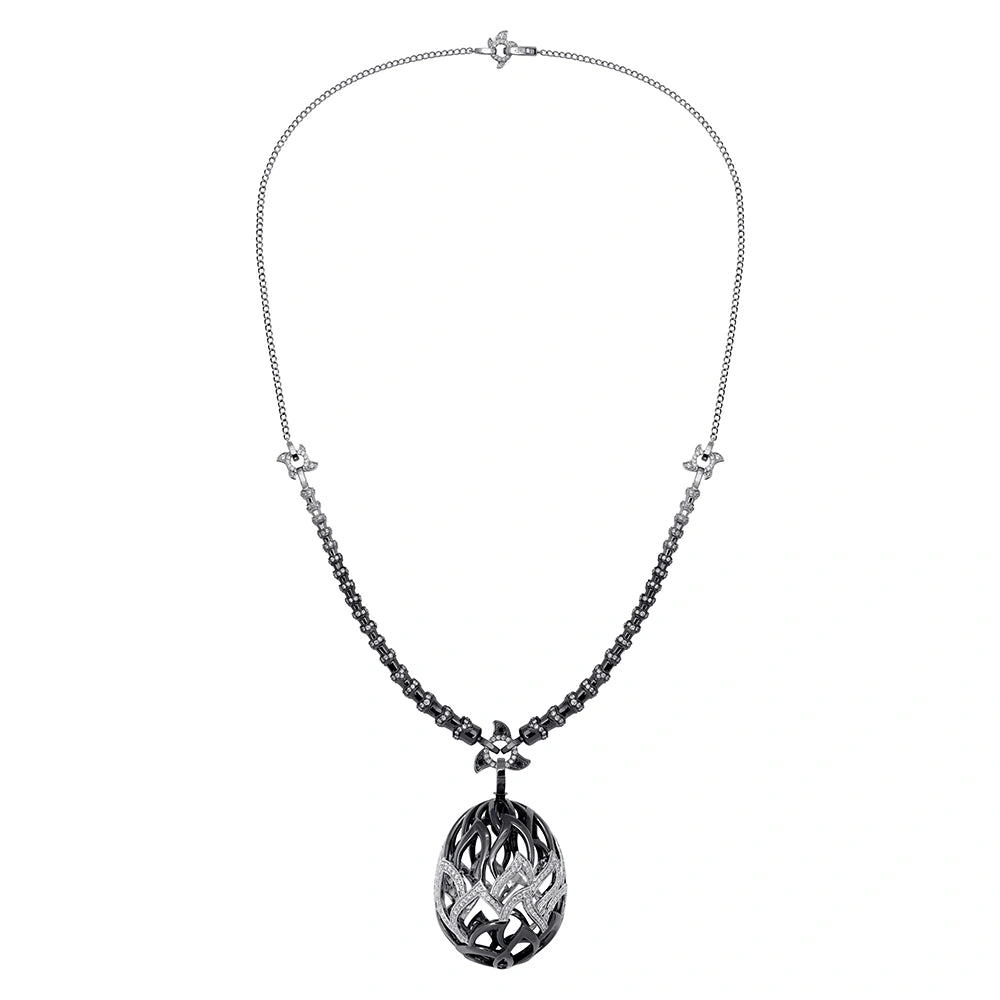 The Fabergé x Game of Thrones White Gold and Black Rhodium Diamond Flame Egg Transformable Pendant | Fabergé