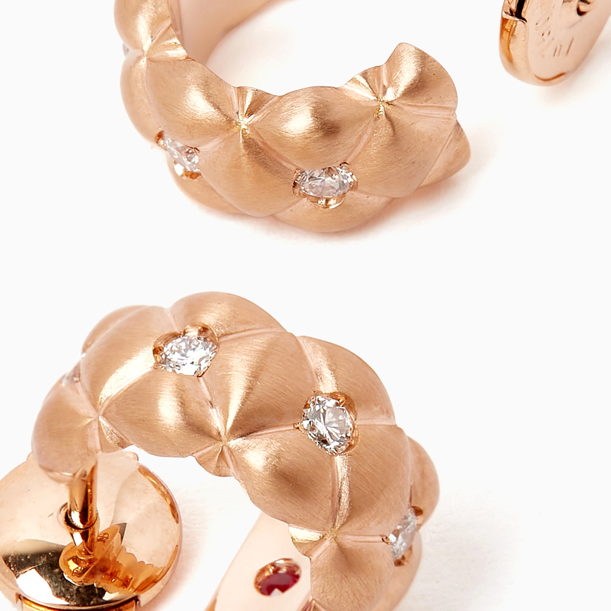 Brushed Rose Gold Diamond Huggie Hoop Earrings | Fabergé