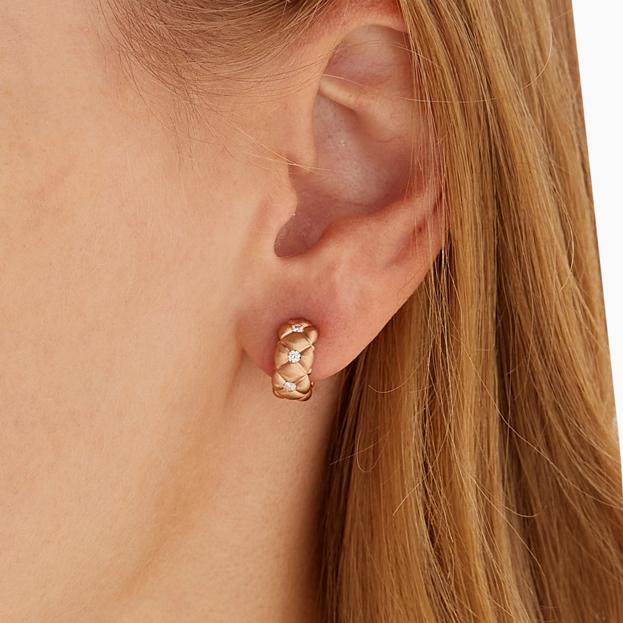 Brushed Rose Gold Diamond Huggie Hoop Earrings | Fabergé