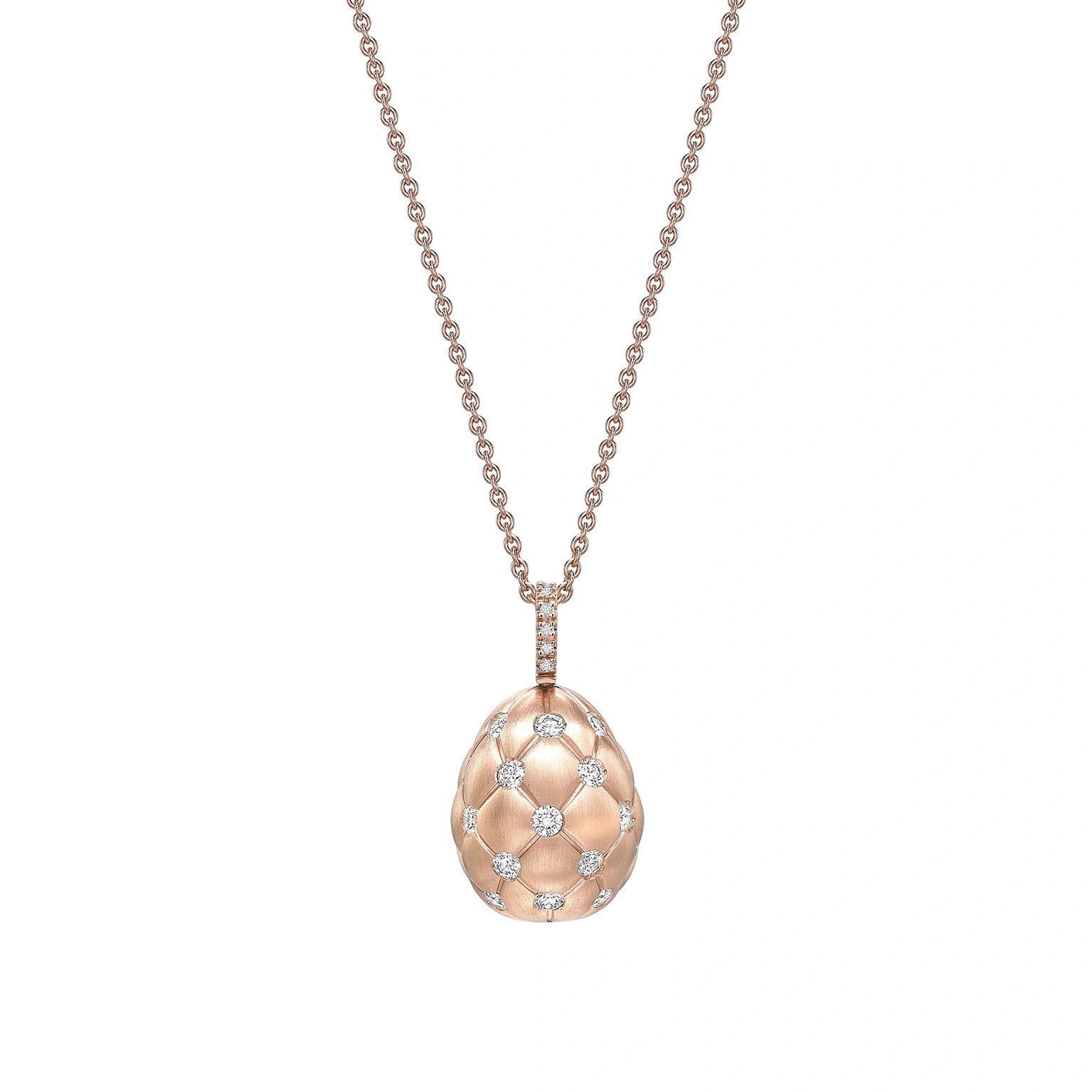 Brushed Rose Gold & Diamond Set Egg Pendant I Fabergé