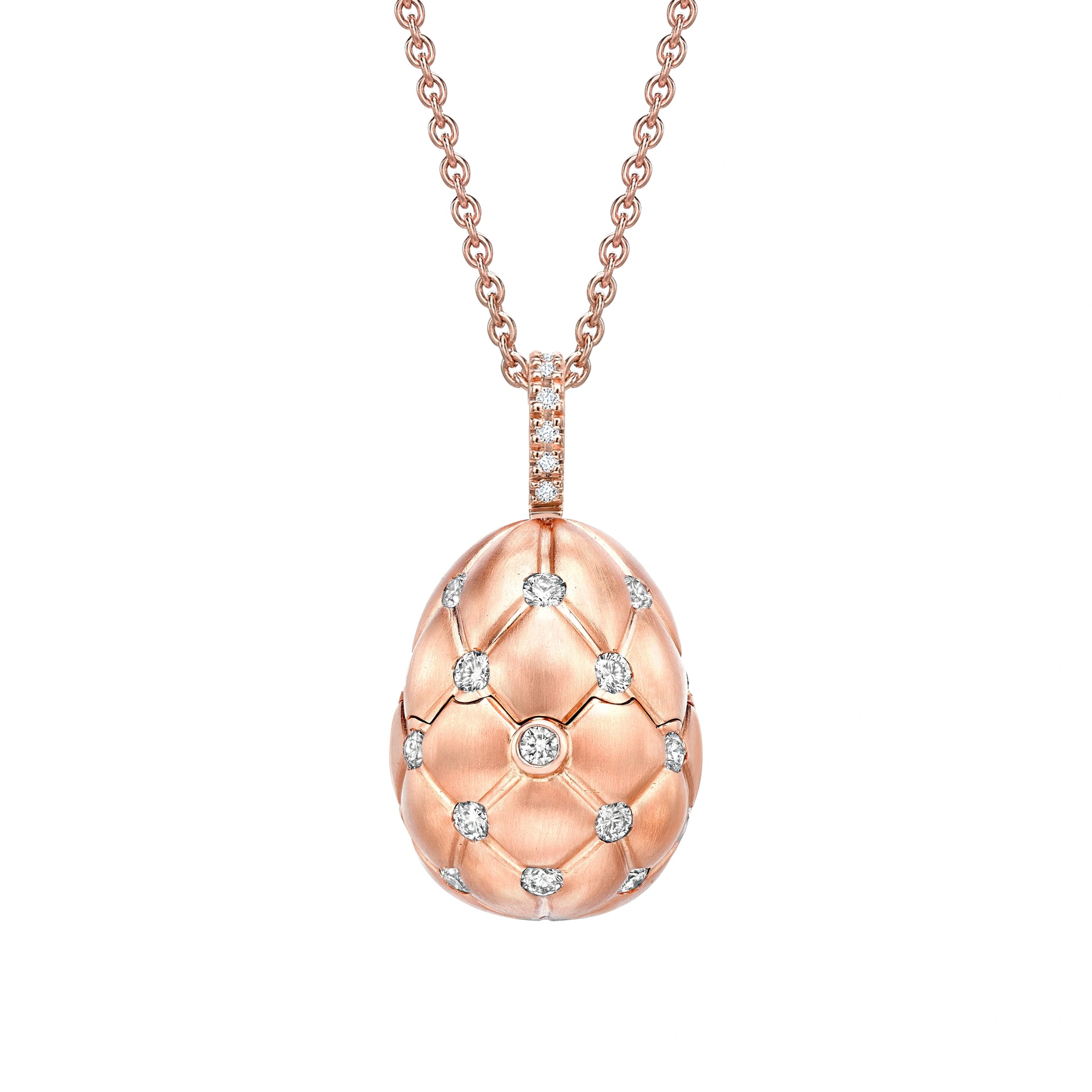 Brushed Rose Gold & Diamond Set Ruby Heart Surprise Locket | Fabergé