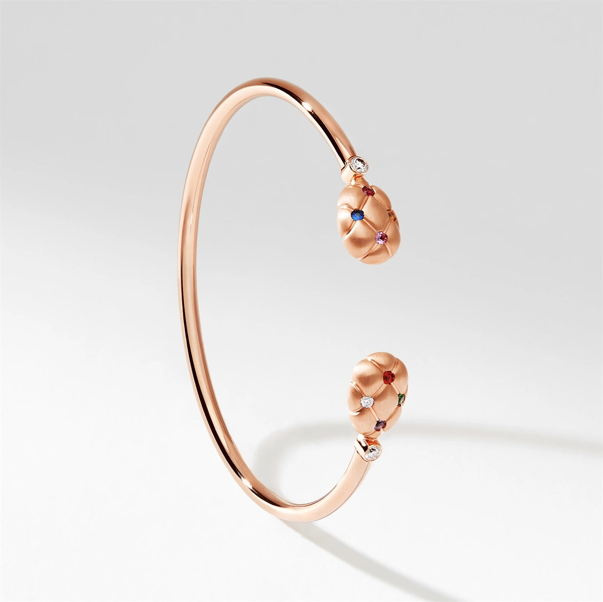 Brushed Rose Gold, Diamond, Sapphire & Ruby Open Bracelet | Fabergé