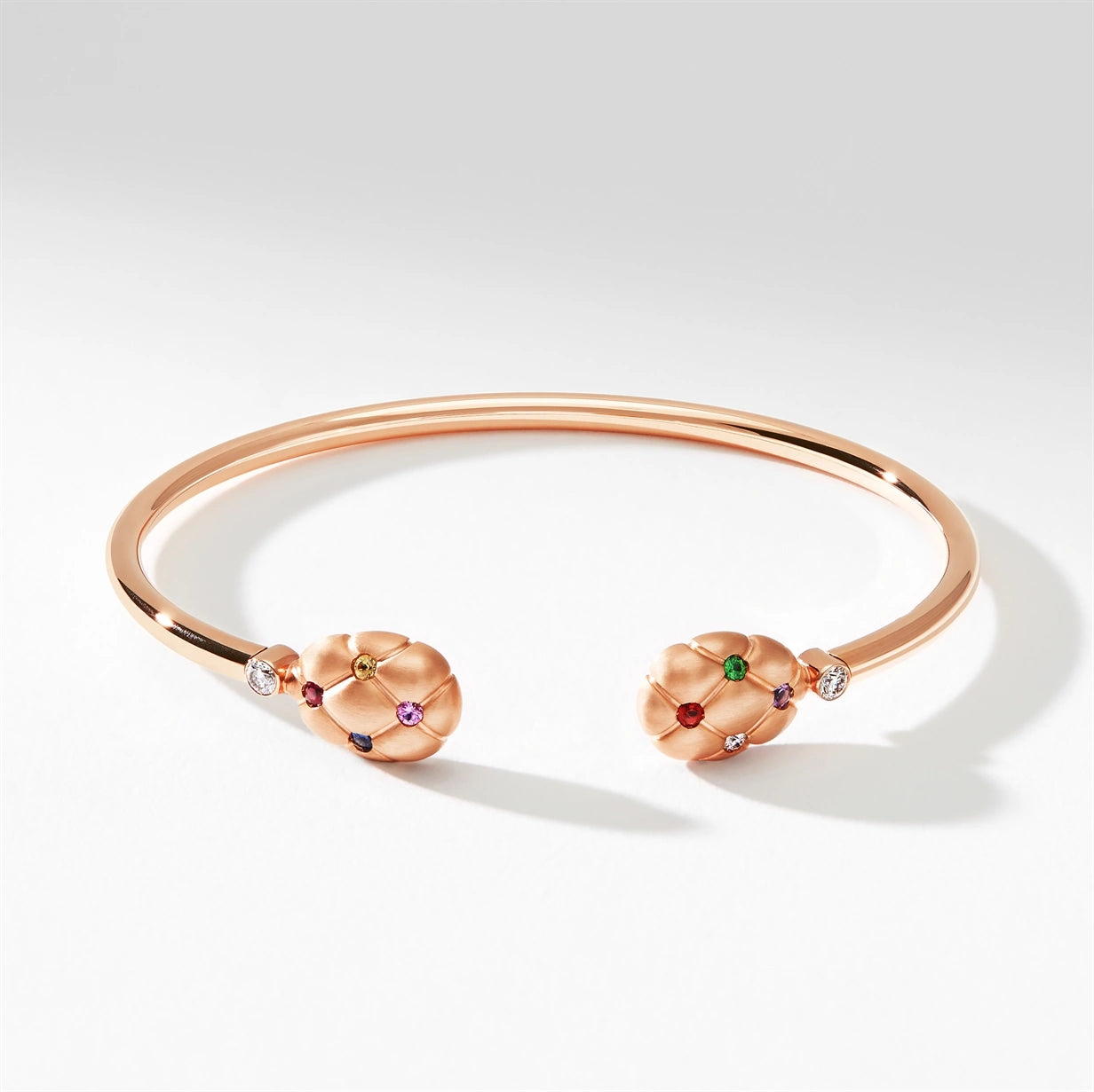 Brushed Rose Gold, Diamond, Sapphire & Ruby Open Bracelet | Fabergé
