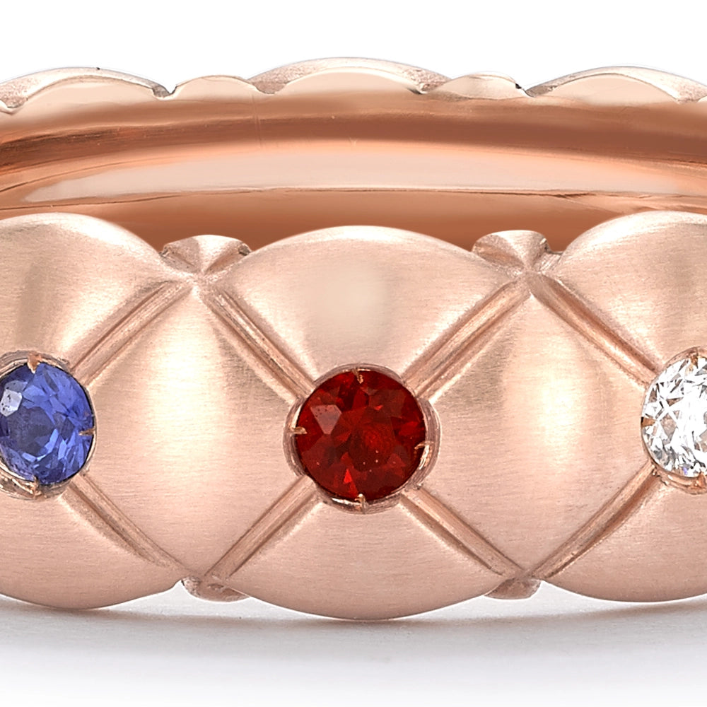 Treillage Brushed Rose Gold & Multicoloured Gemstone Set Ring | Fabergé
