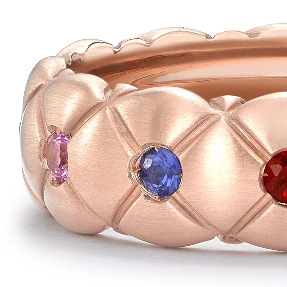 Treillage Brushed Rose Gold & Multicoloured Gemstone Set Ring | Fabergé