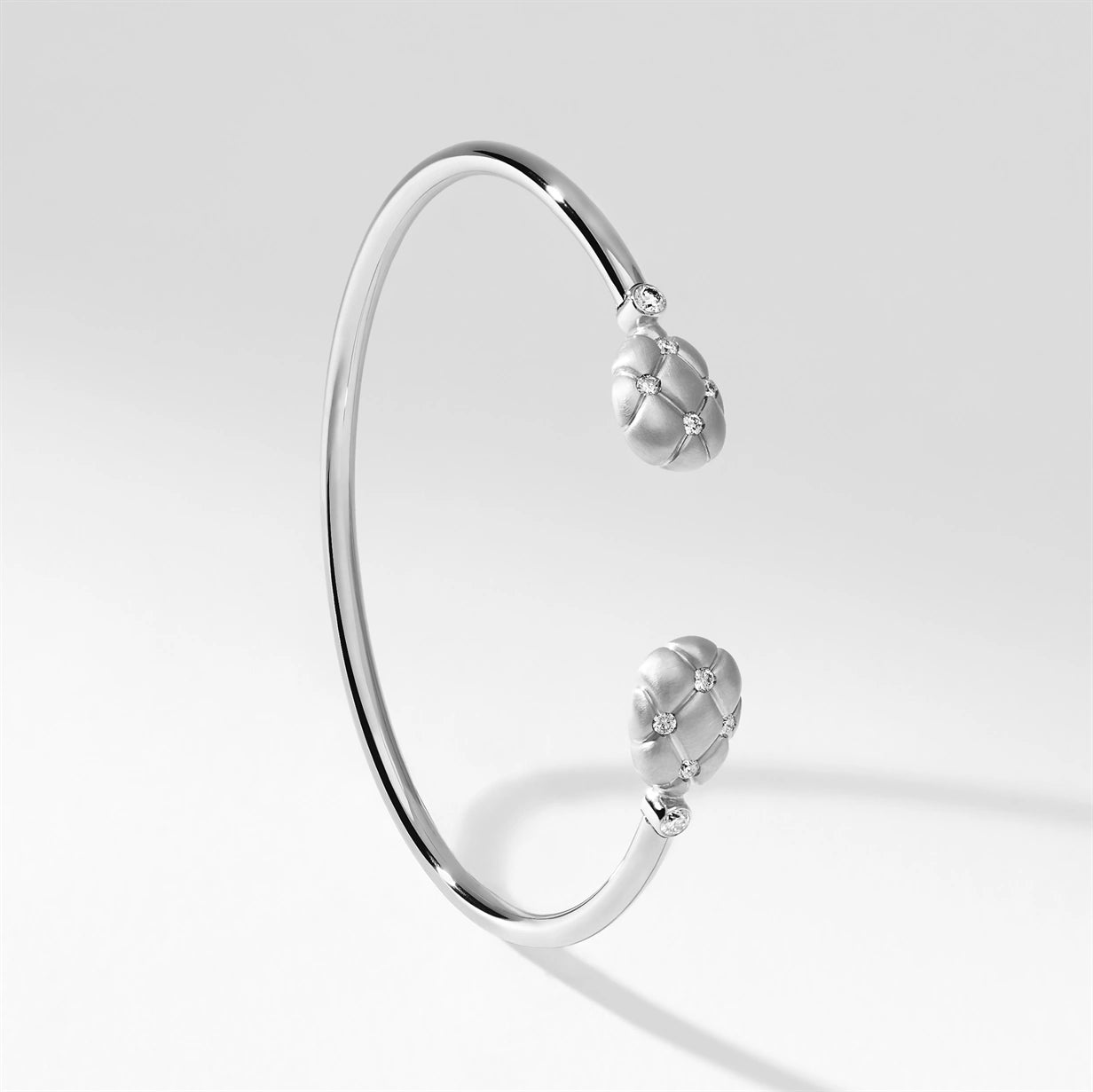 Treillage Brushed White Gold & Diamond Open Set Bracelet