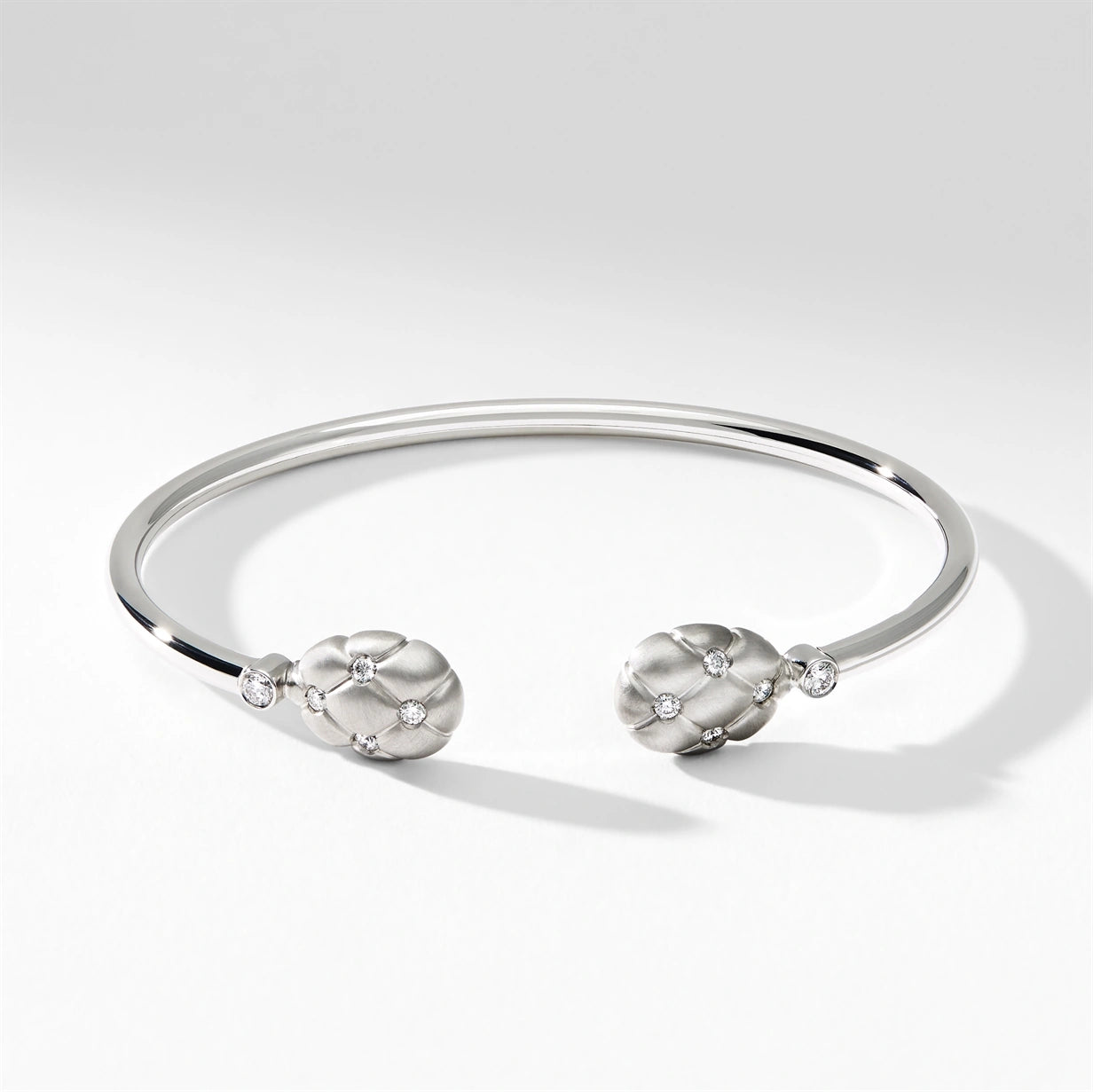 Treillage Brushed White Gold & Diamond Open Set Bracelet