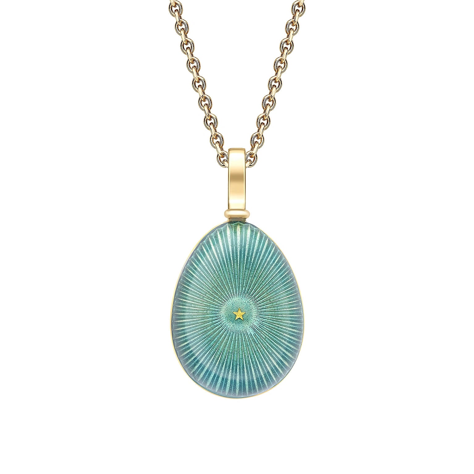 Yellow Gold & Teal Enamel with Star Burst Guilloche