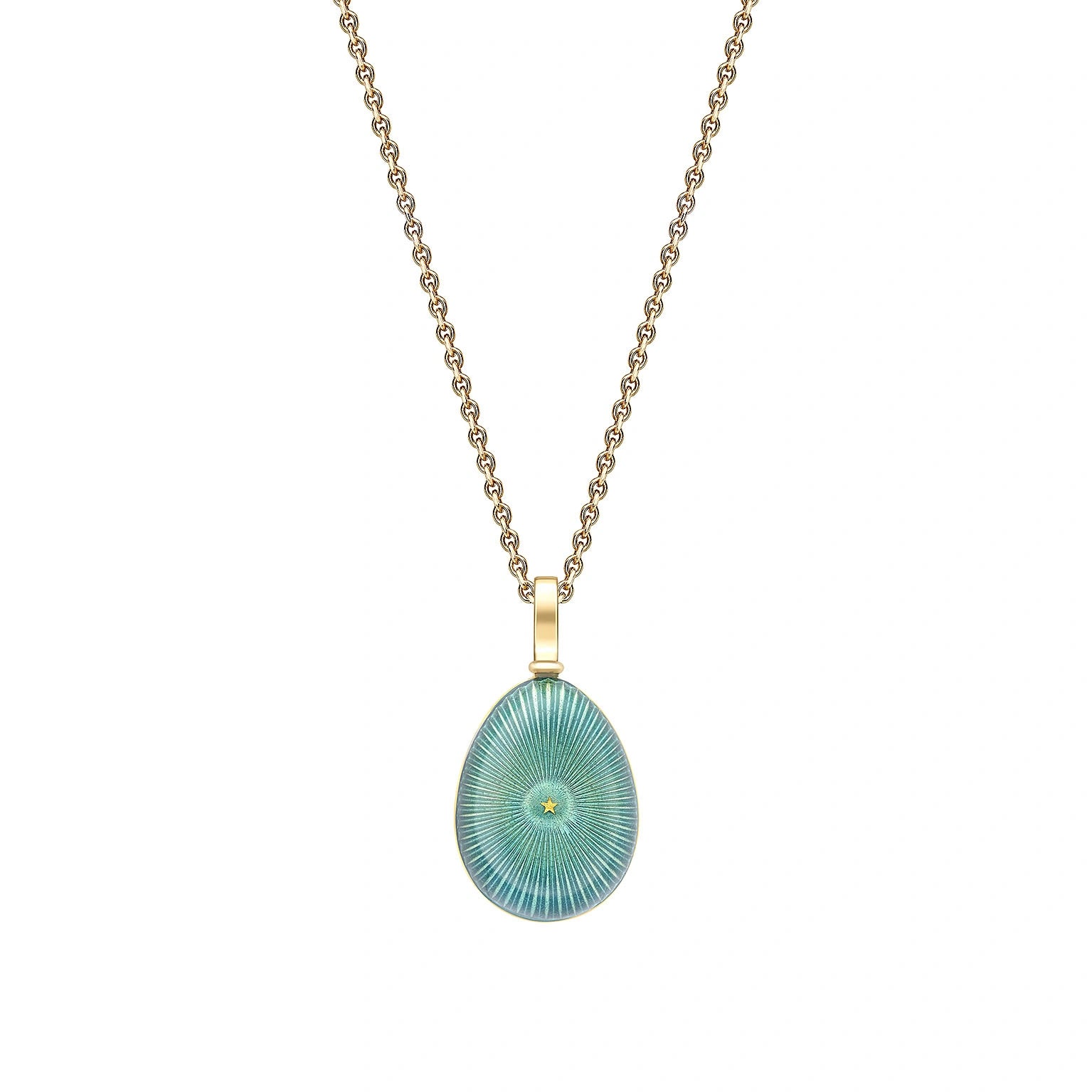 Yellow Gold & Teal Enamel with Star Burst Guilloche