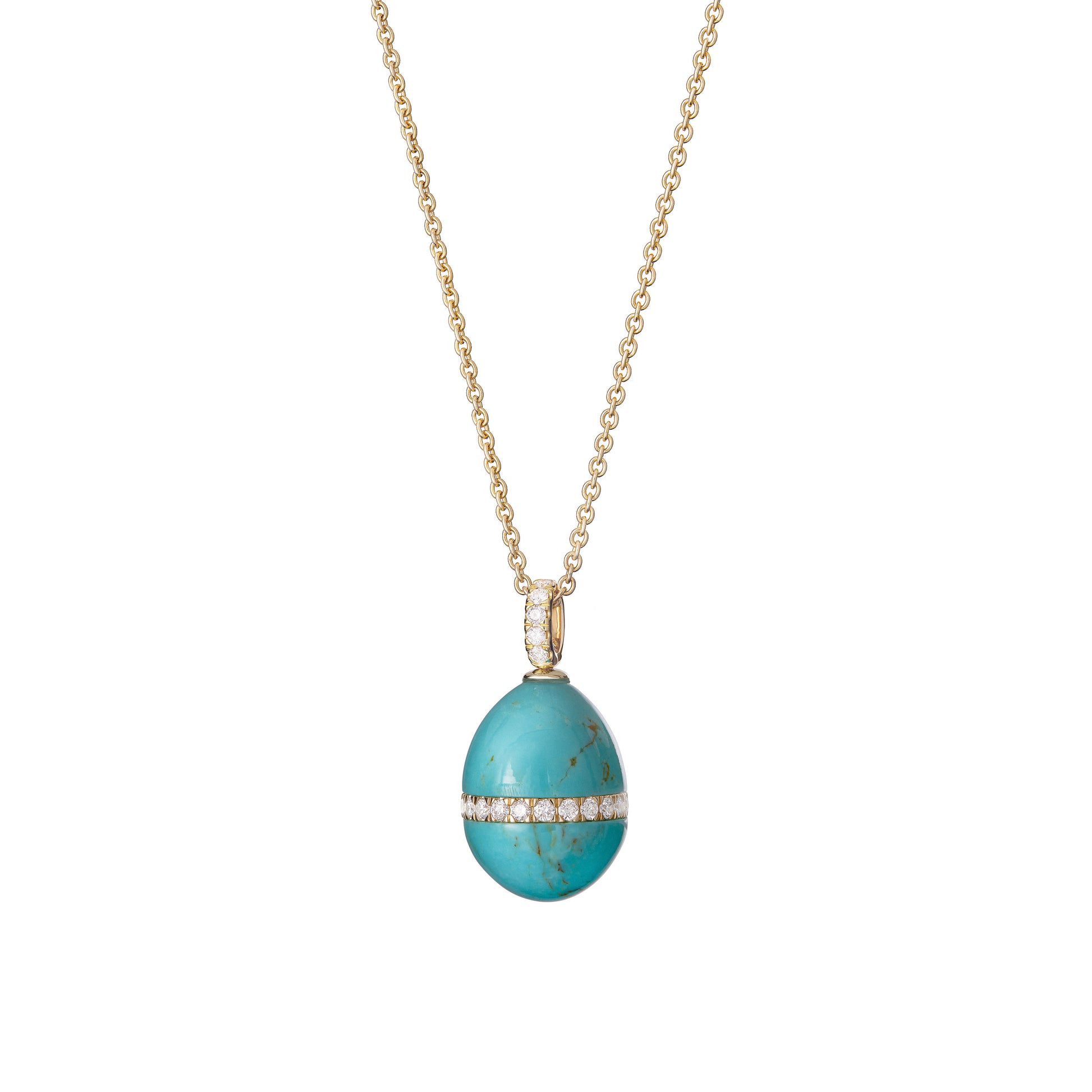 Fabergé Heritage Forever Turquoise Pendant in 18k yellow gold with diamonds. 