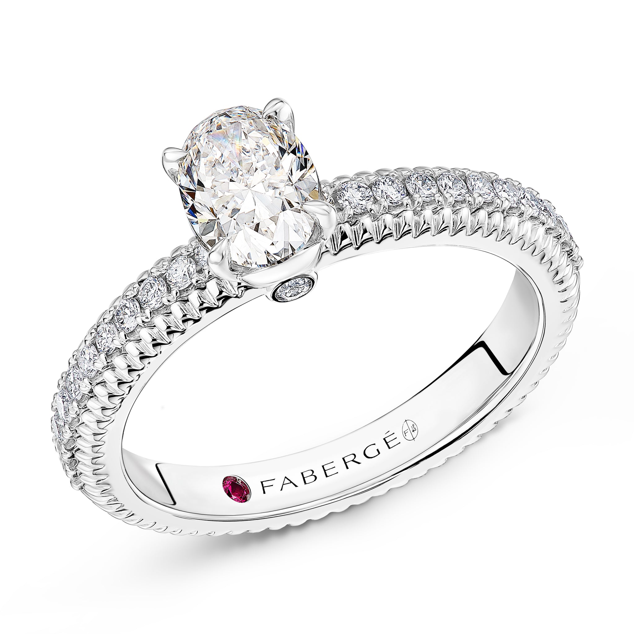 Love by Fabergé Diamond Pavé Ring in platinum featuring white diamonds, priced at €11,000 excluding taxes and duties.