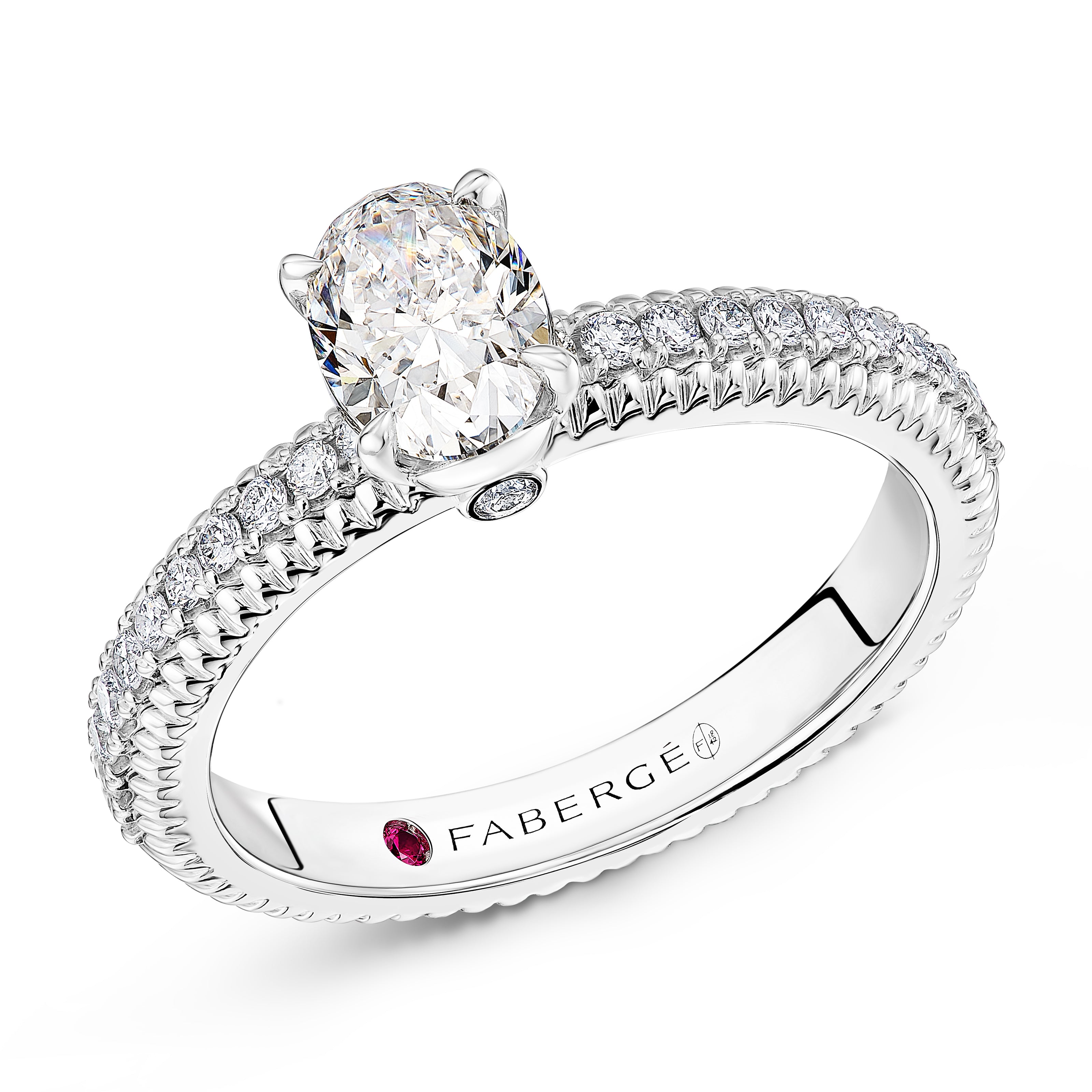 Love by Fabergé Diamond Pavé Ring in platinum featuring white diamonds, priced at €11,000 excluding taxes and duties.