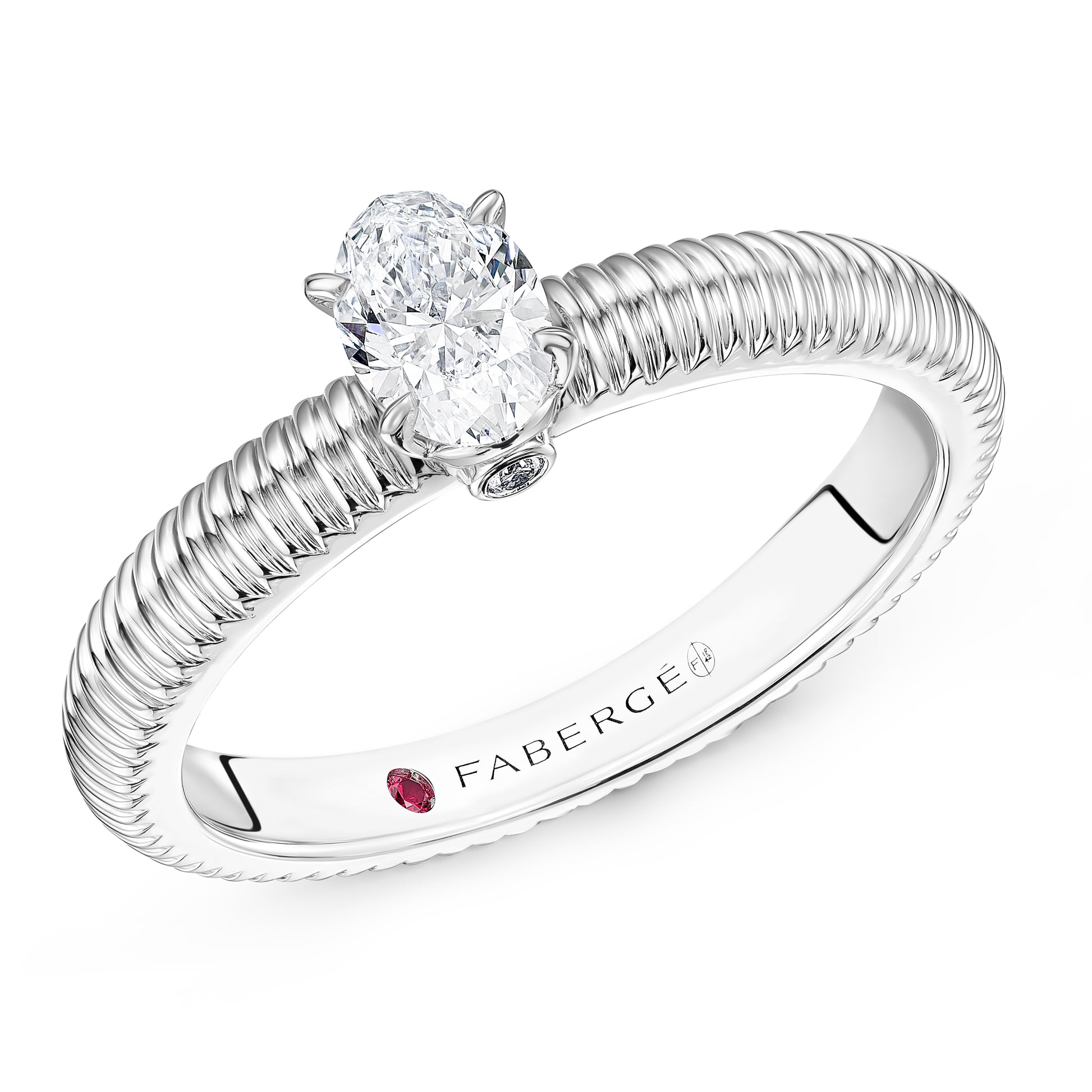 Love by Fabergé Diamond Solitaire Ring in platinum featuring a white diamond, priced at €5,000 excluding taxes and duties