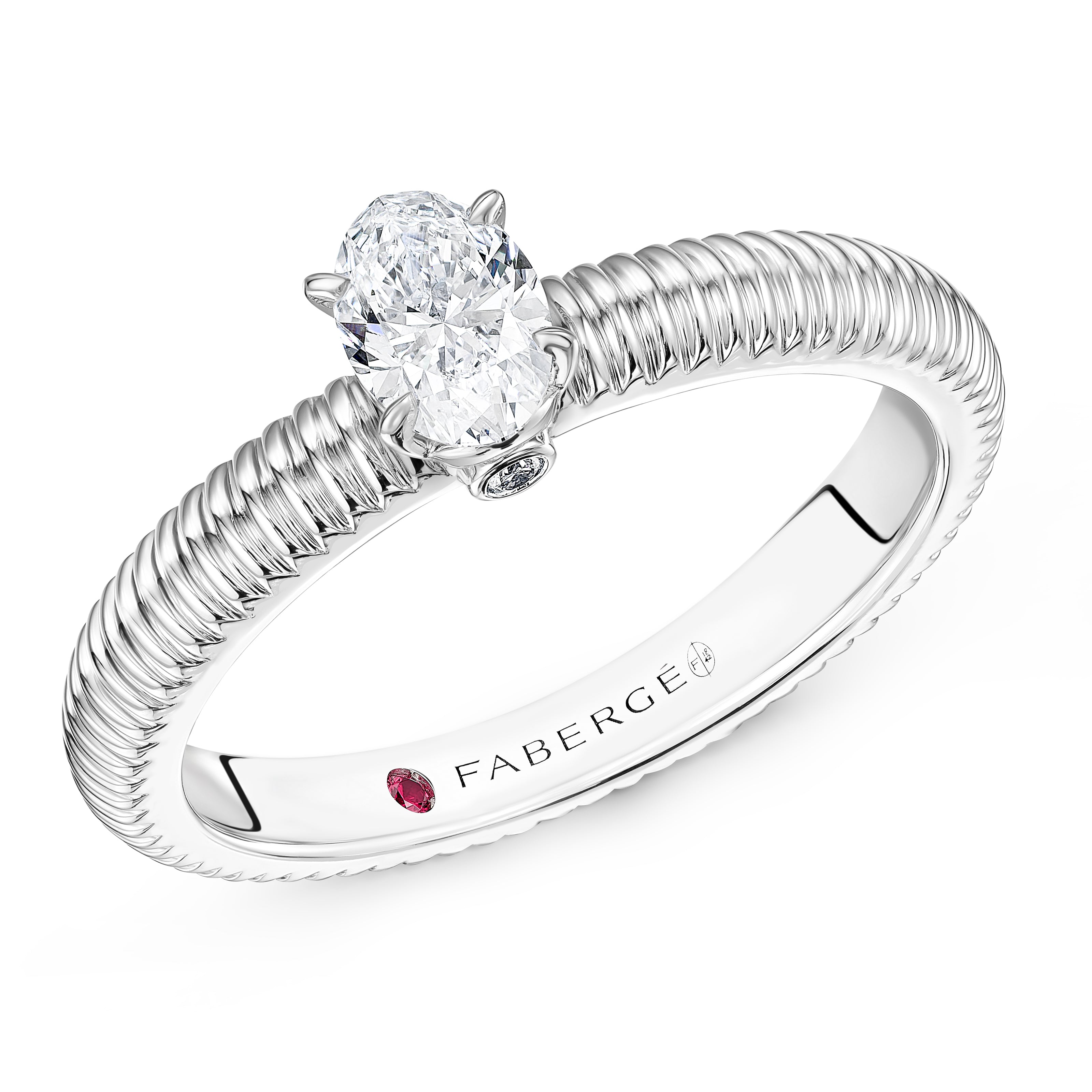 Love by Fabergé Diamond Solitaire Ring in platinum featuring a white diamond, priced at €5,000 excluding taxes and duties