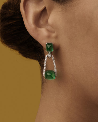 Colours of Love Empress White Gold Sugarloaf Emerald Drop Earrings
