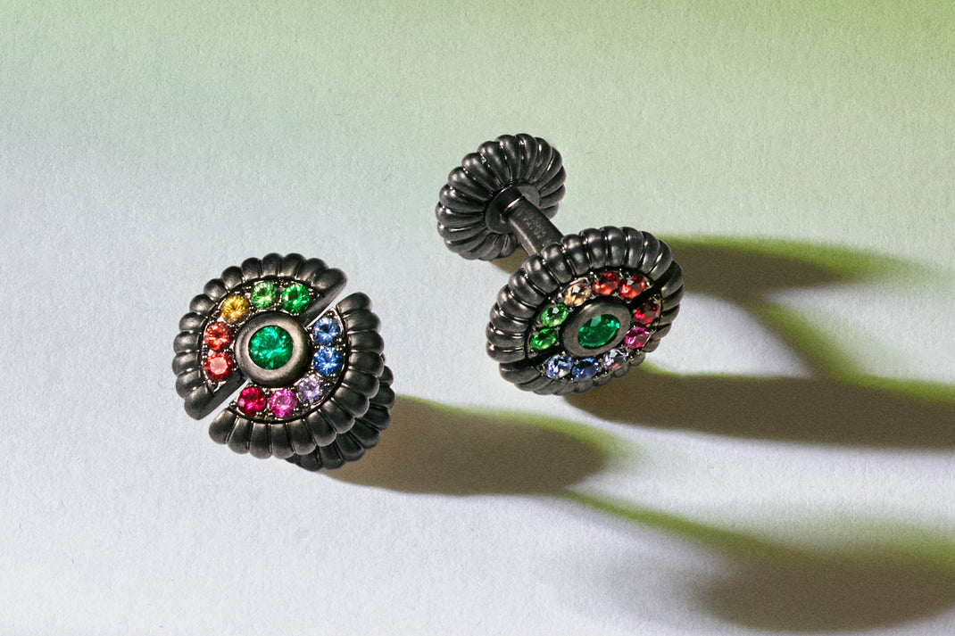 Fluted Rhodium Round Cufflinks