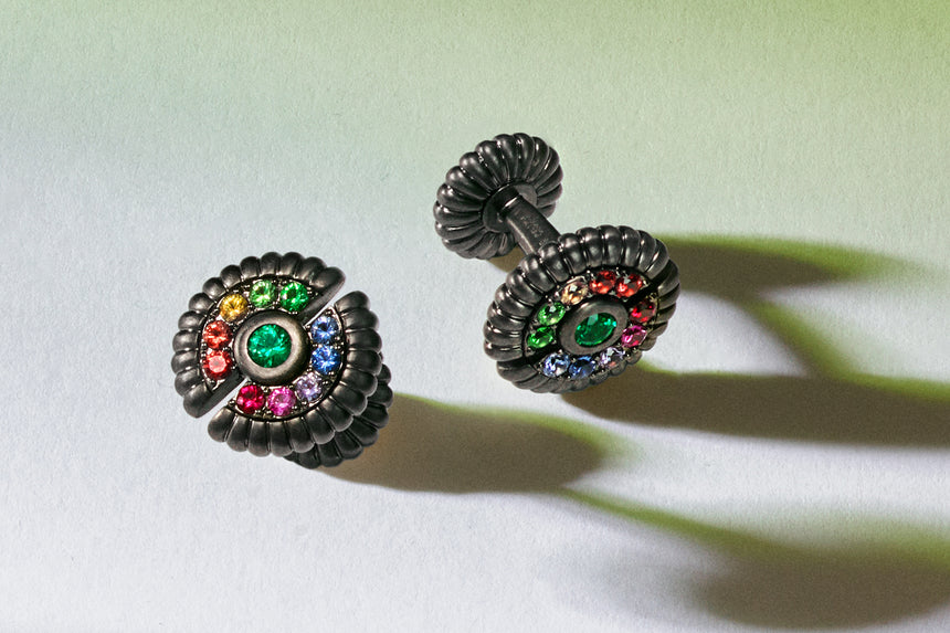 Fluted Rhodium Round Cufflinks