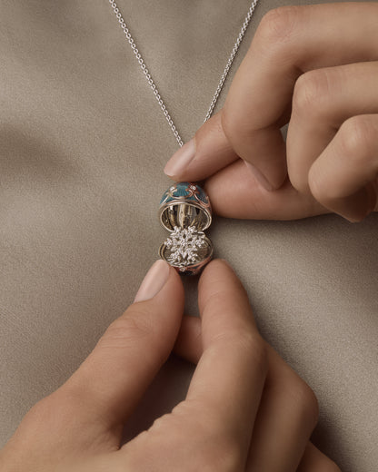 Guilloché Enamel Snowflake Surprise Locket