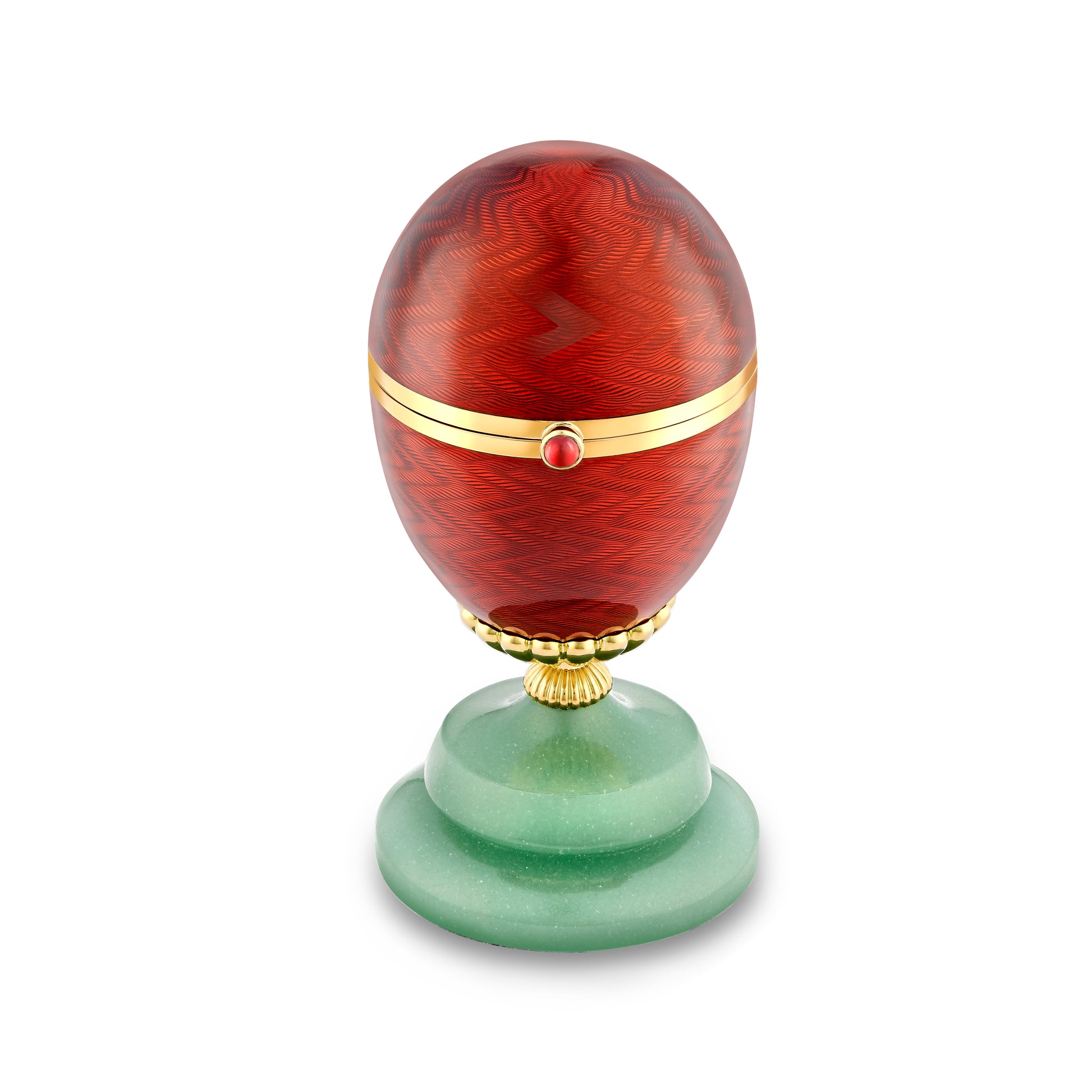 18k Yellow Gold Red Guilloché Enamel Egg Objet with Wild