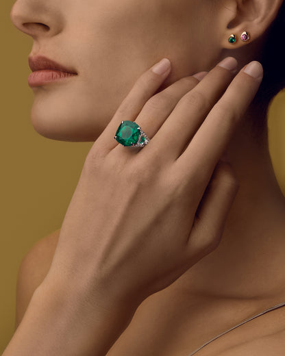 Platinum 13.69ct Cushion Cut Emerald Ring Set With Diamonds