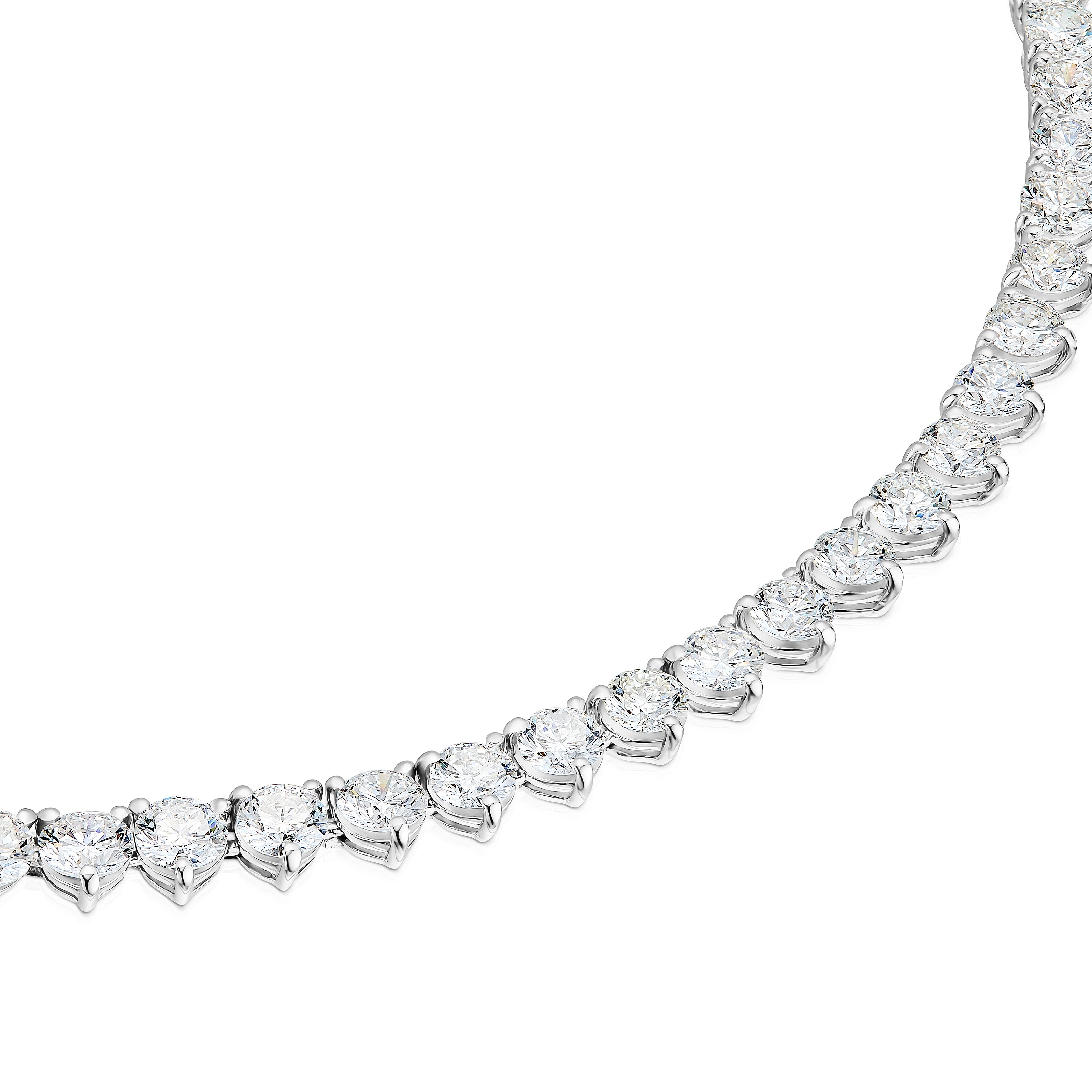 Closeup of High Jewellery Diamond Line Necklace in platinum featuring white diamonds, priced at €70,300 excluding taxes and duties.