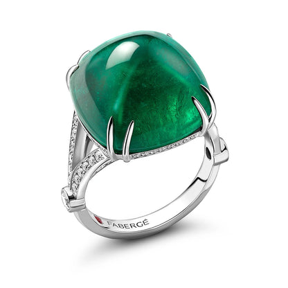 White Gold 22.31ct Sugarloaf Emerald Ring Set With Diamonds | Fabergé